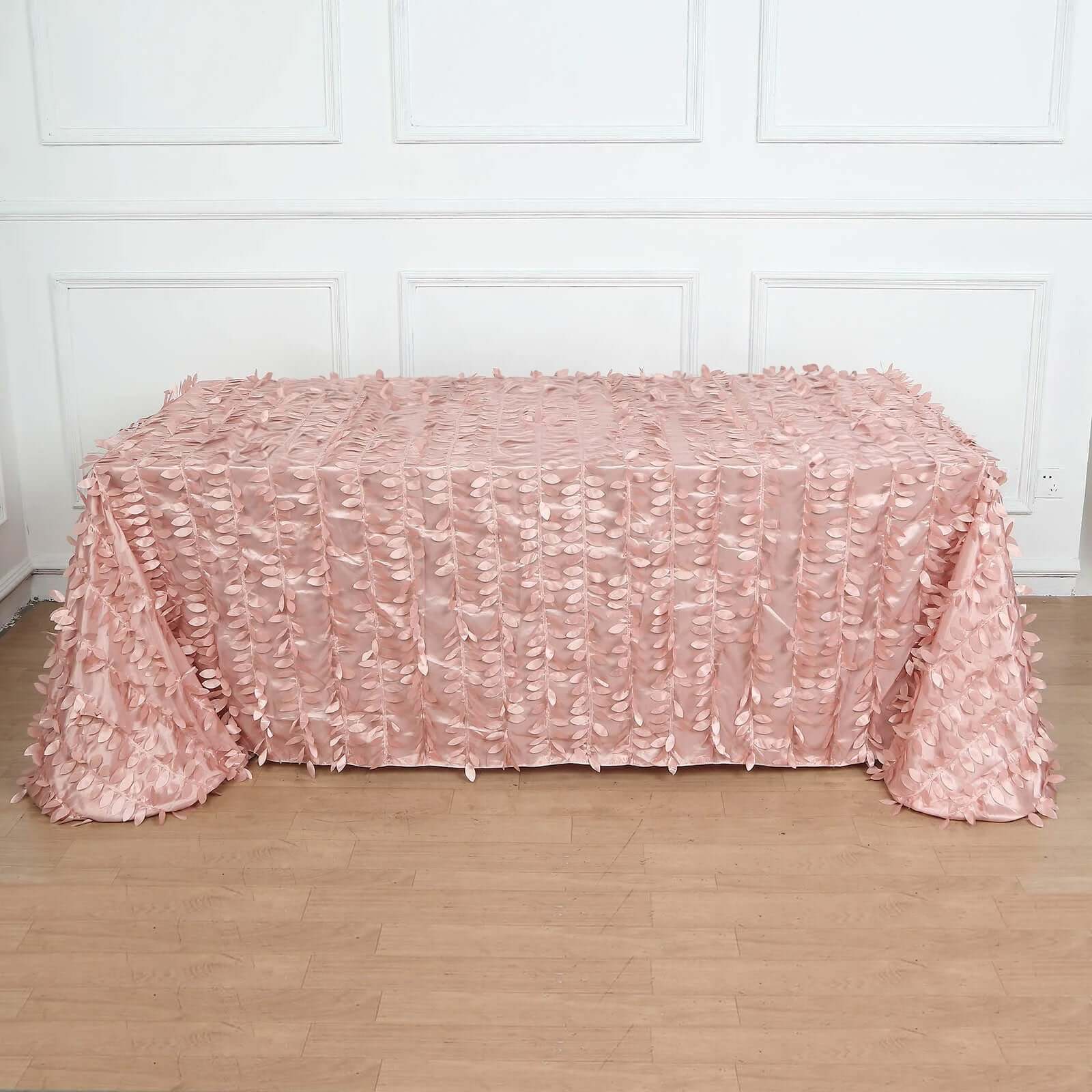 Taffeta 90x156 Rectangle Tablecloth Dusty Rose | 3D Leaf Petal Design Seamless Table Cover