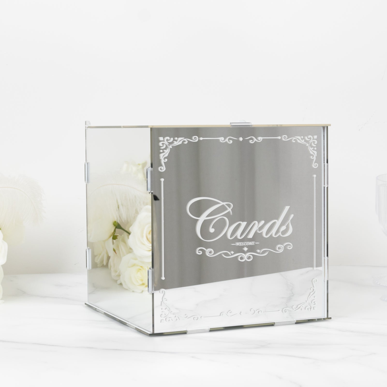 10 Silver Mirror Acrylic Wedding Card Box with Slot - Wishing Well Money Box for Reception, Graduation, and Events