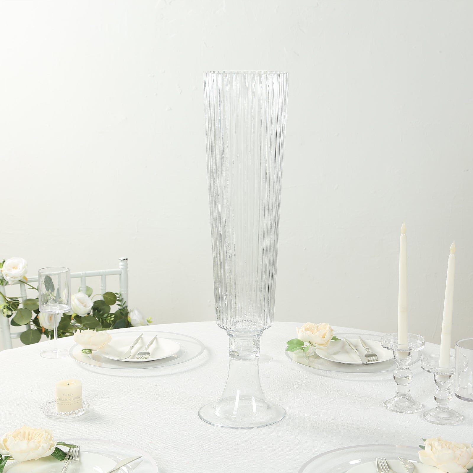 4-Pack Glass Trumpet Vases Ribbed Design Clear - Durable Flower Centerpieces for Events 26