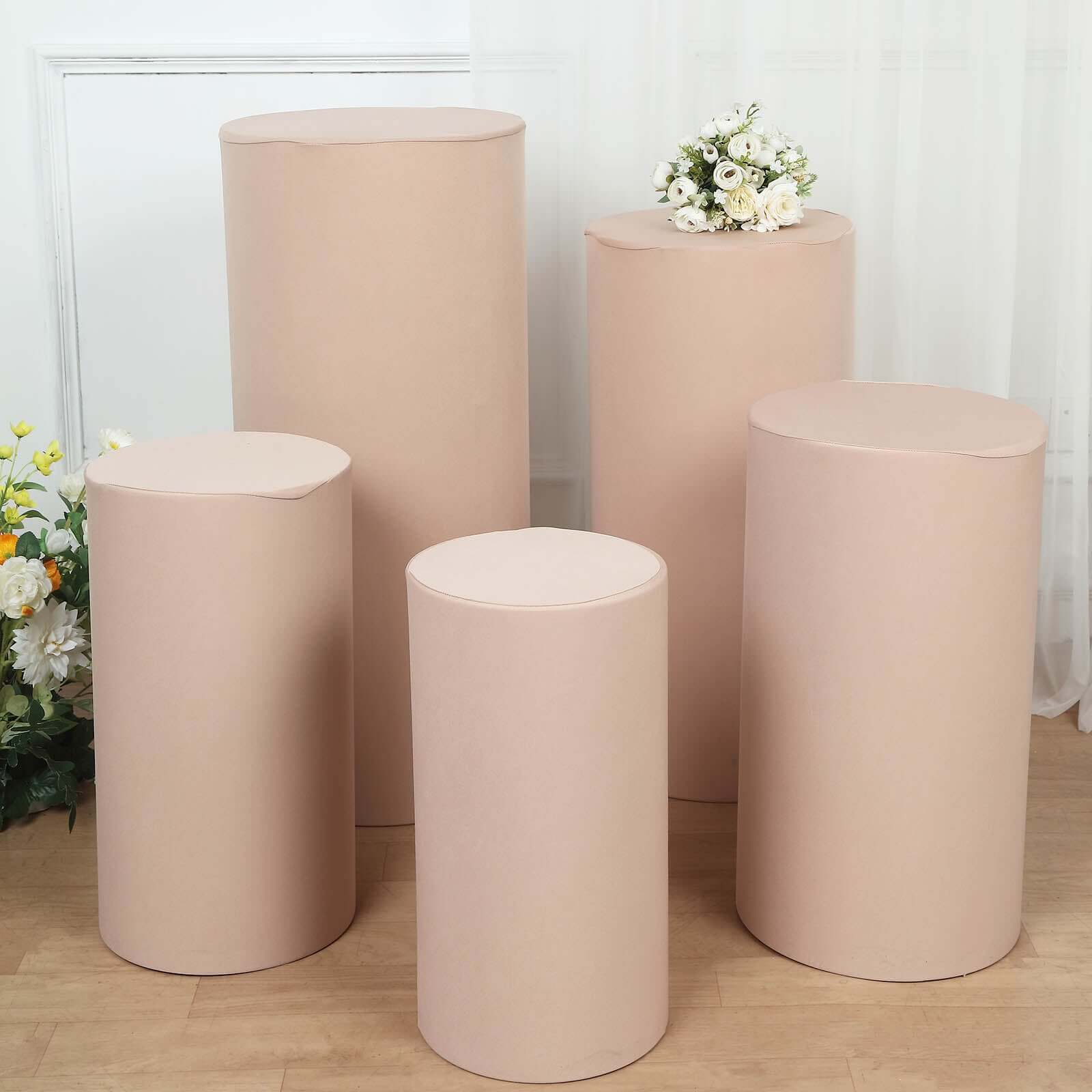 Set of 5 Nude Spandex Cylinder Pedestal Stand Covers, Stretchable Pillar Prop Covers - 160 GSM