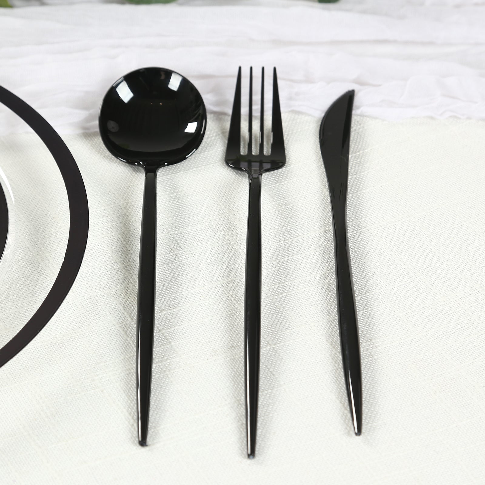 60 Pack Plastic Silverware Set, Black Heavy Duty Disposable Sleek Utensil Cutlery