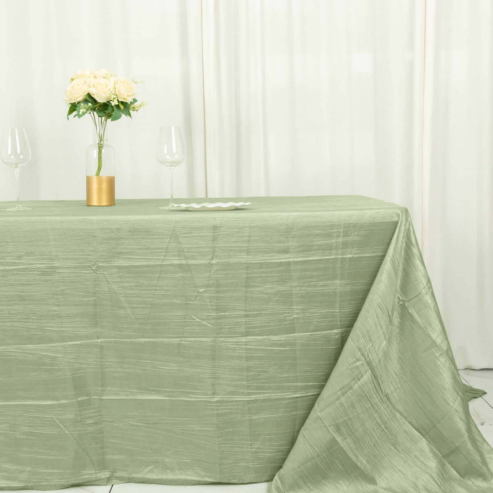 Taffeta 90x132 Rectangle Tablecloth Sage Green - Seamless Accordion Crinkle Table Cover