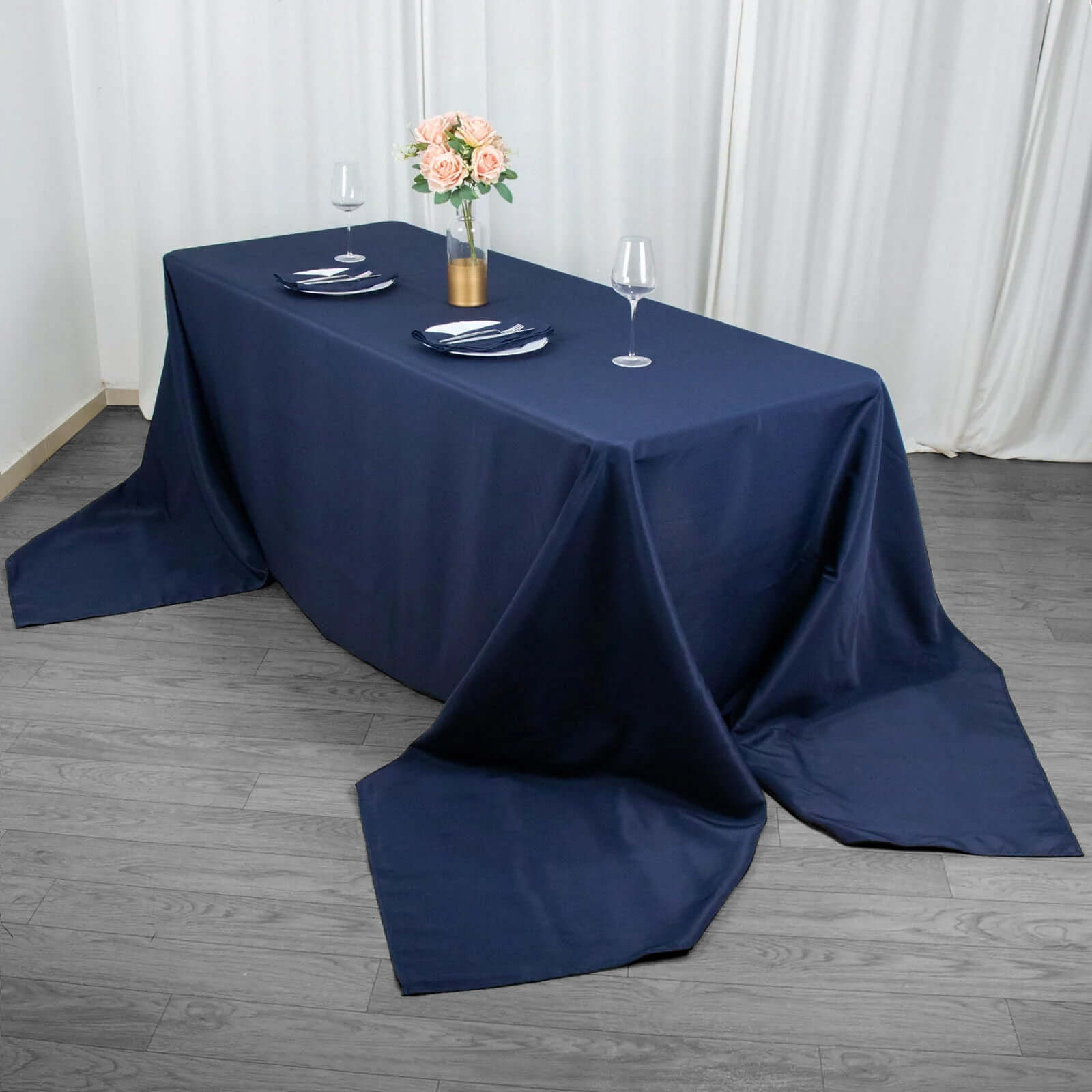 Premium Polyester 90x156 Rectangle Tablecloth Navy Blue - Seamless 220GSM Stain-Resistant Table Cover