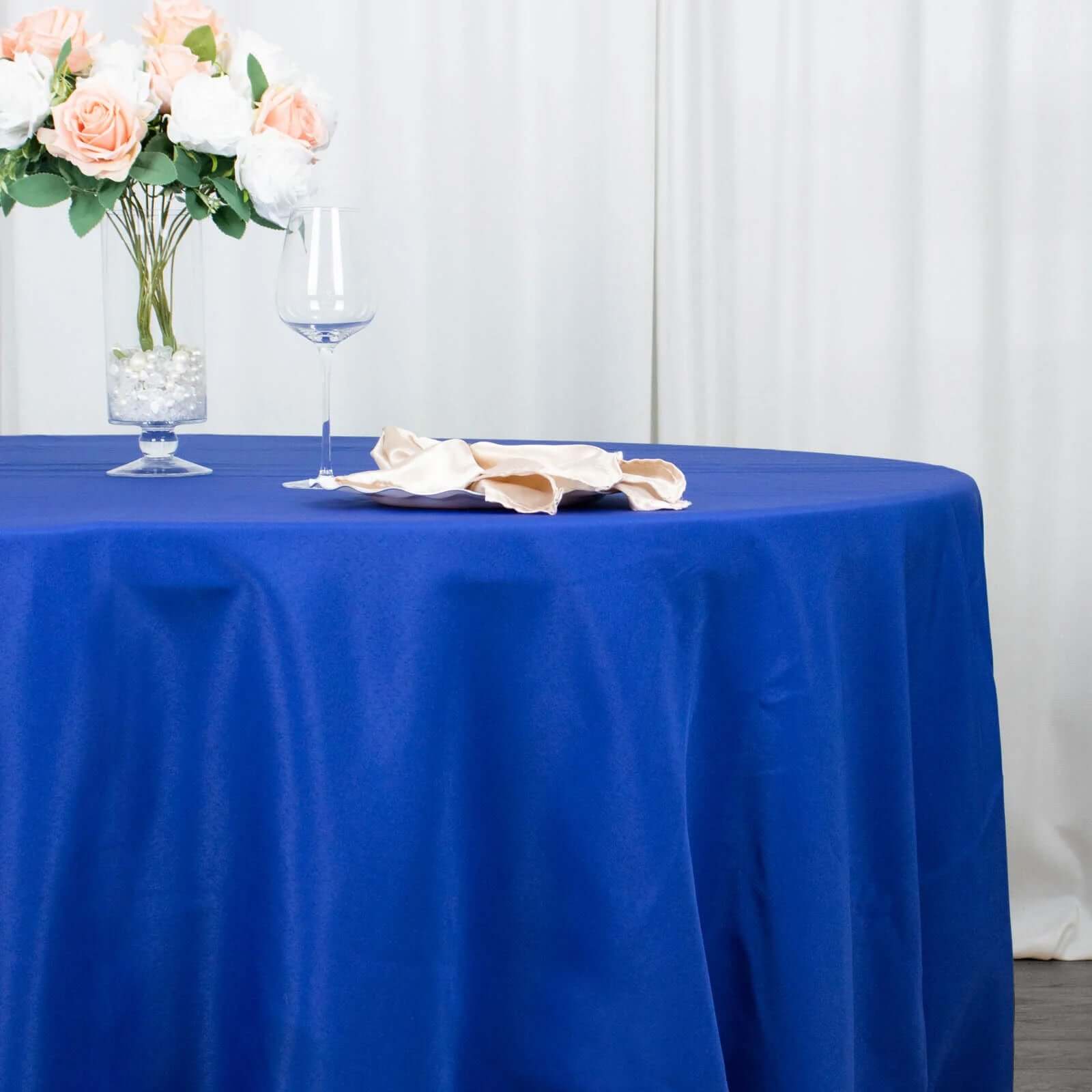 Premium Polyester 132 Round Tablecloth Royal Blue - Seamless 220GSM Wrinkle-Resistant Table Cover