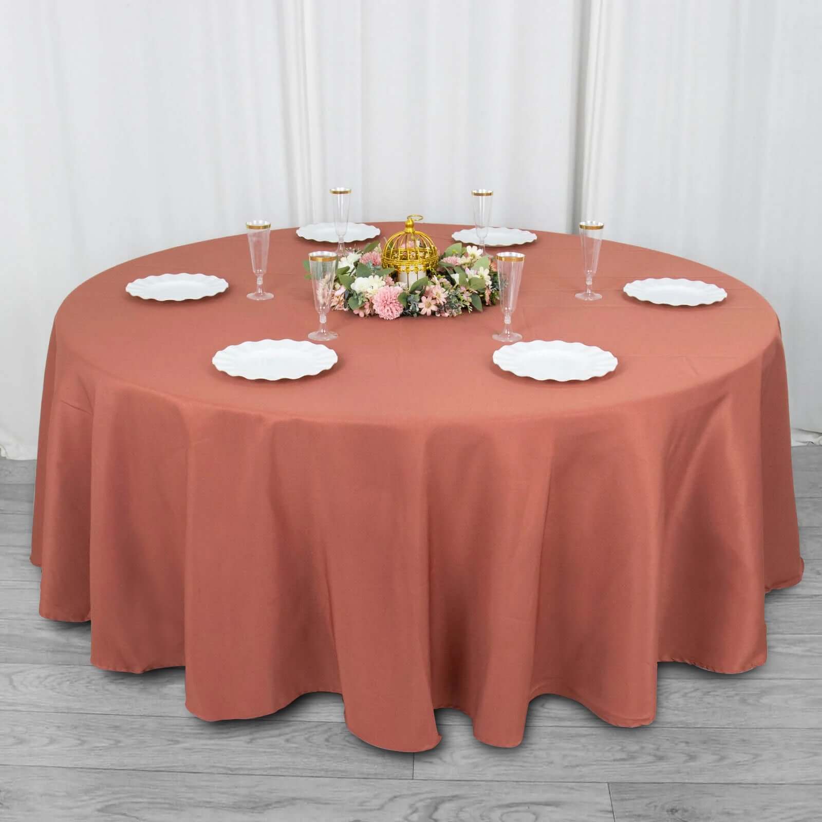 Premium Polyester 108 Round Tablecloth Terracotta (Rust) - Wrinkle-Resistant 220GSM Table Cover