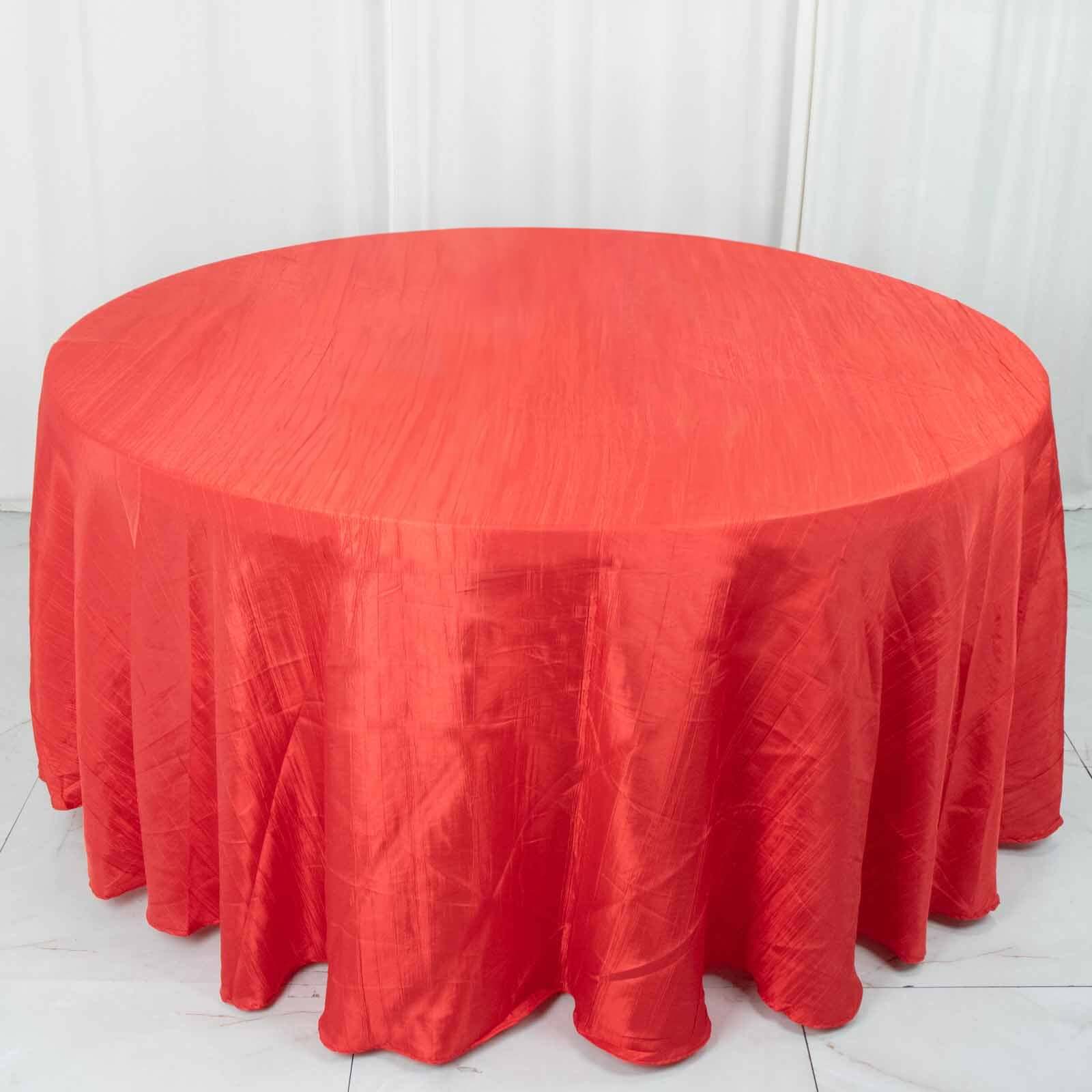 Taffeta 120 Round Tablecloth Red - Seamless Accordion Crinkle Table Cover