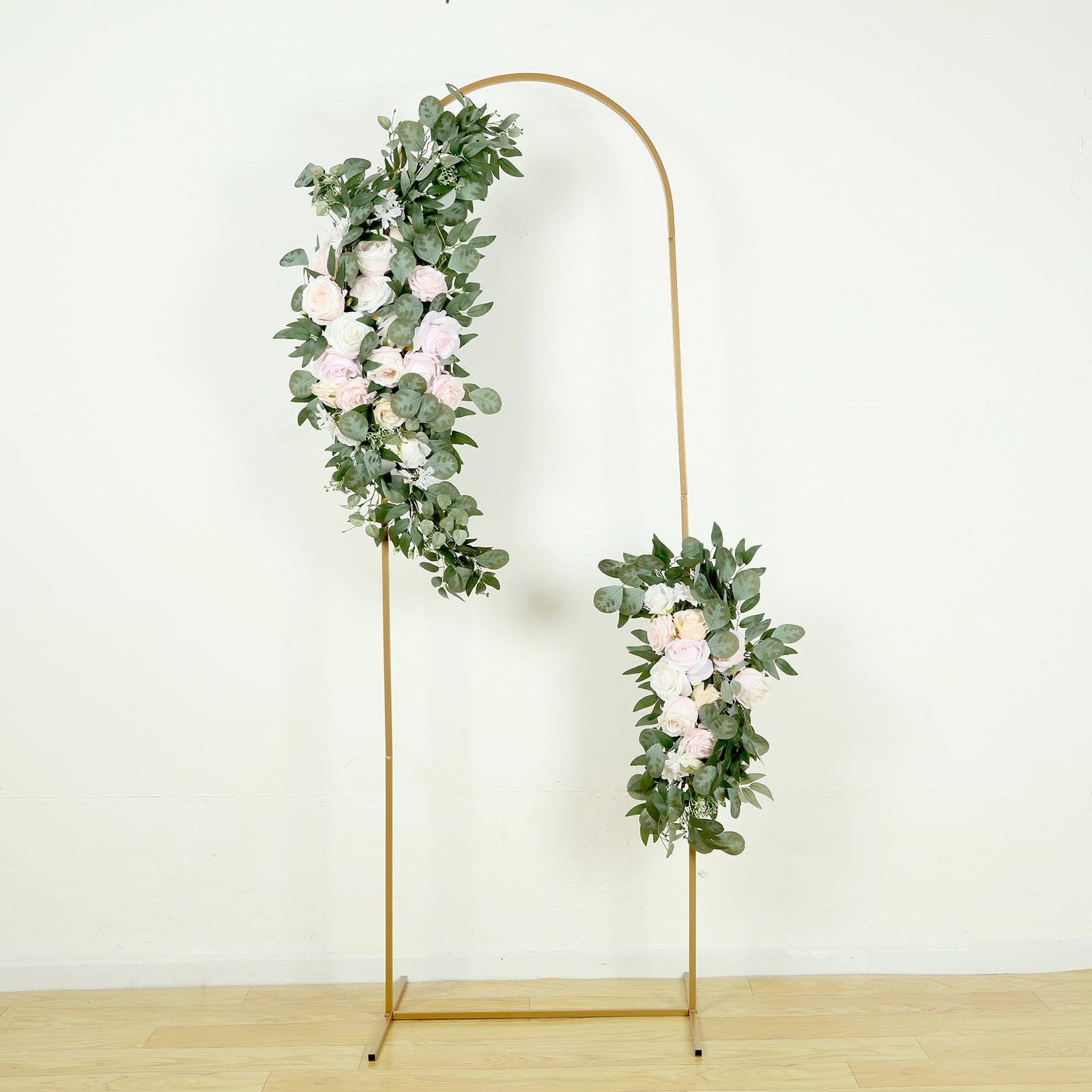 Set of 2 Silk Rose Floral Swag Wedding Arch Flowers in Cream Blush with Eucalyptus Leaves, Large Artificial Flower Arrangement Garlands - 24,42