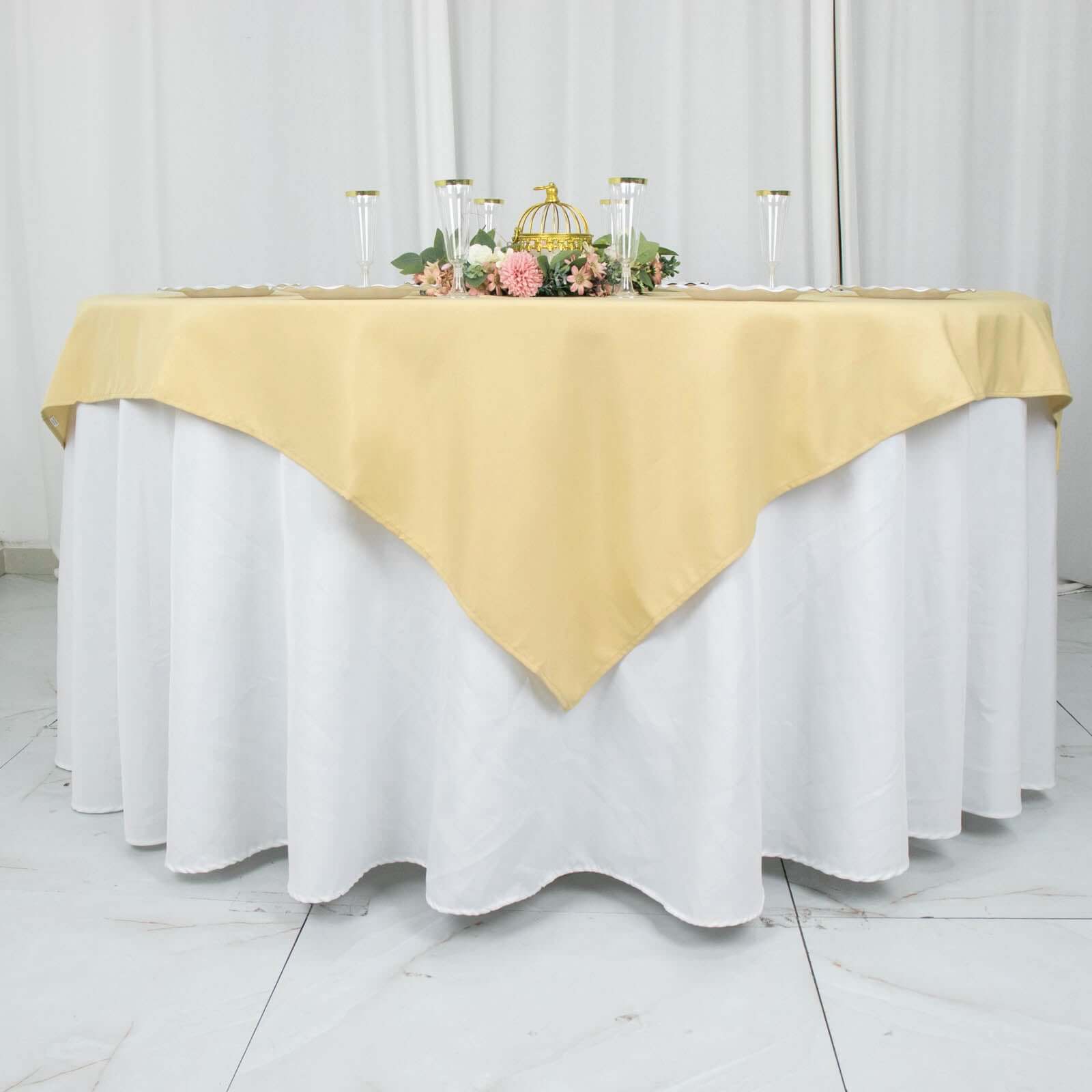 Premium Polyester 54x54 Table Overlay Square Tablecloth Champagne - 220GSM Stain and Wrinkle-Resistant Table Topper