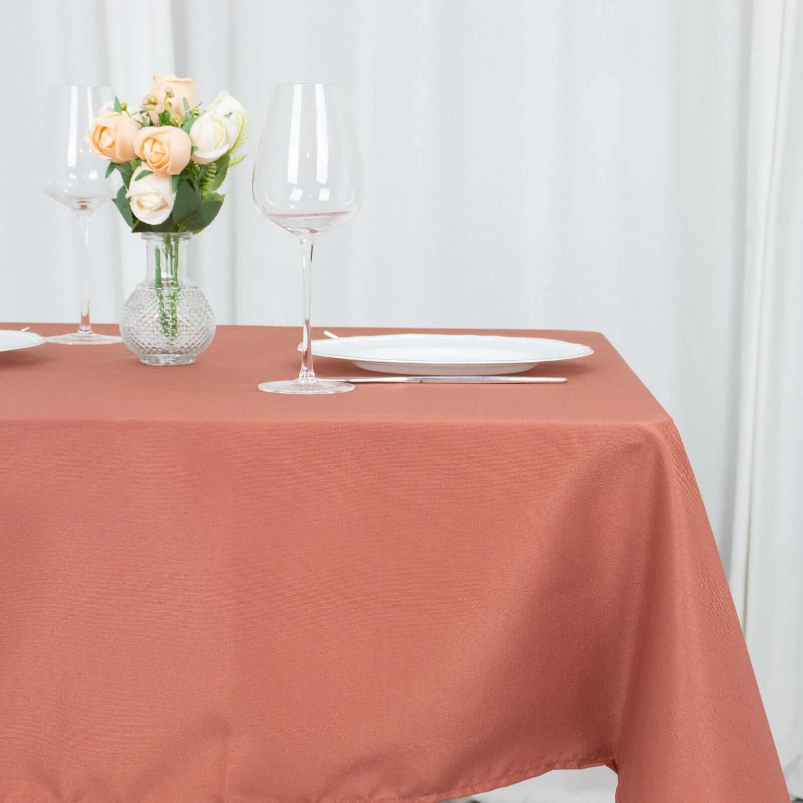 Premium Polyester 54x54 Table Overlay Square Tablecloth Terracotta (Rust) - Stain and Wrinkle-Resistant 220GSM Table Topper