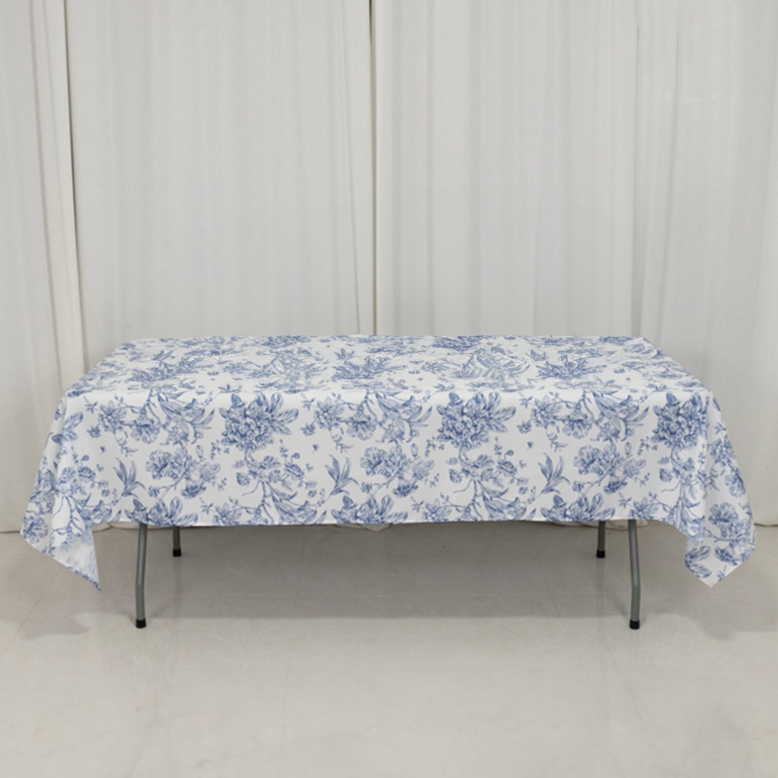 Polyester 60x102 Rectangle Tablecloth White - Blue French Toile Pattern for Elegant Gatherings