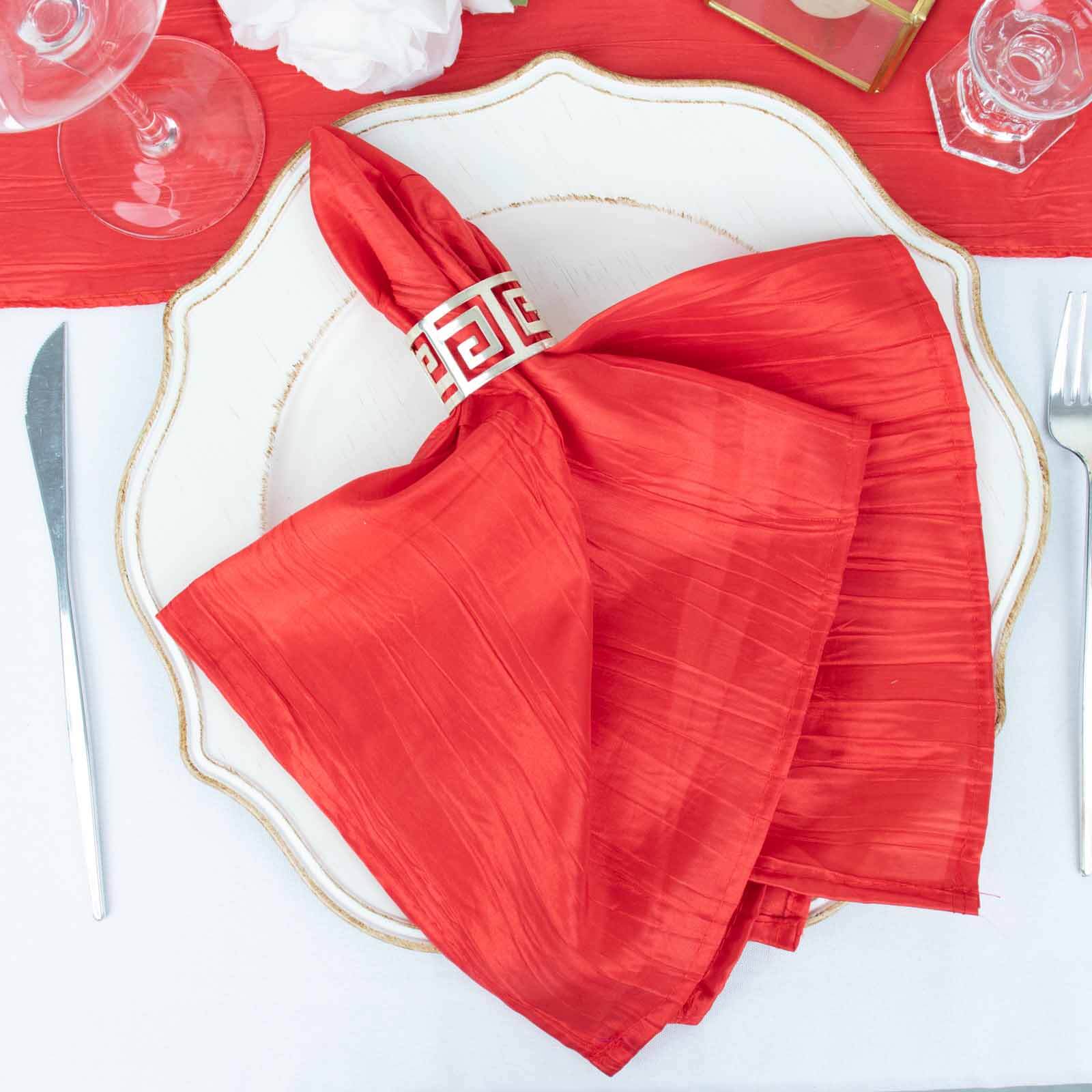 5 Pack Taffeta 20x20 Napkins Red - Accordion Crinkle Dinner Napkins