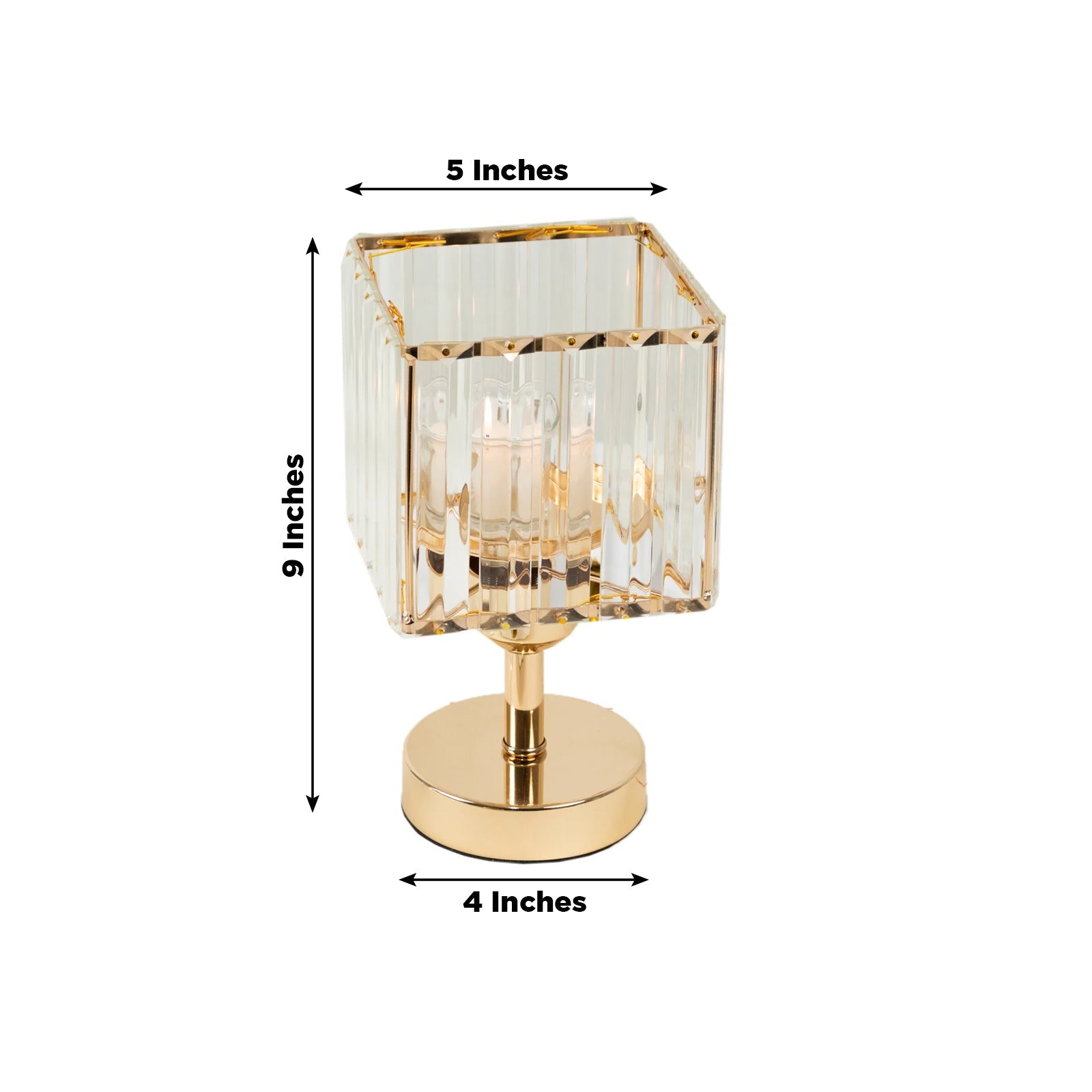 2 Pack 9 Crystal Pendant Hurricane Candle Holders in Gold, Elegant Square Design for Pillar Candles, Decorative Table Centerpieces