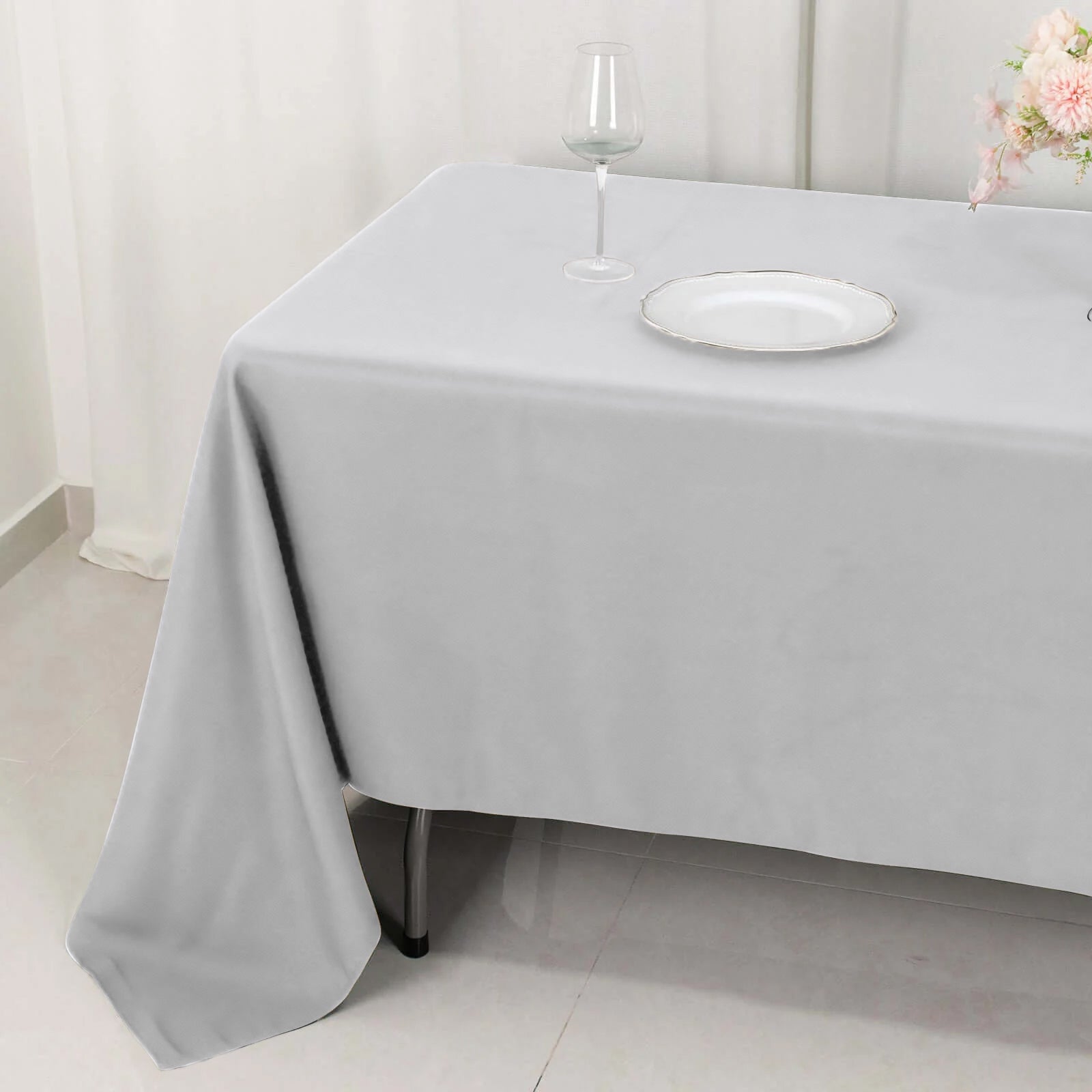 Premium Polyester 60x126 Rectangle Tablecloth Silver - Stain-Resistant 220GSM Finish Table Cover