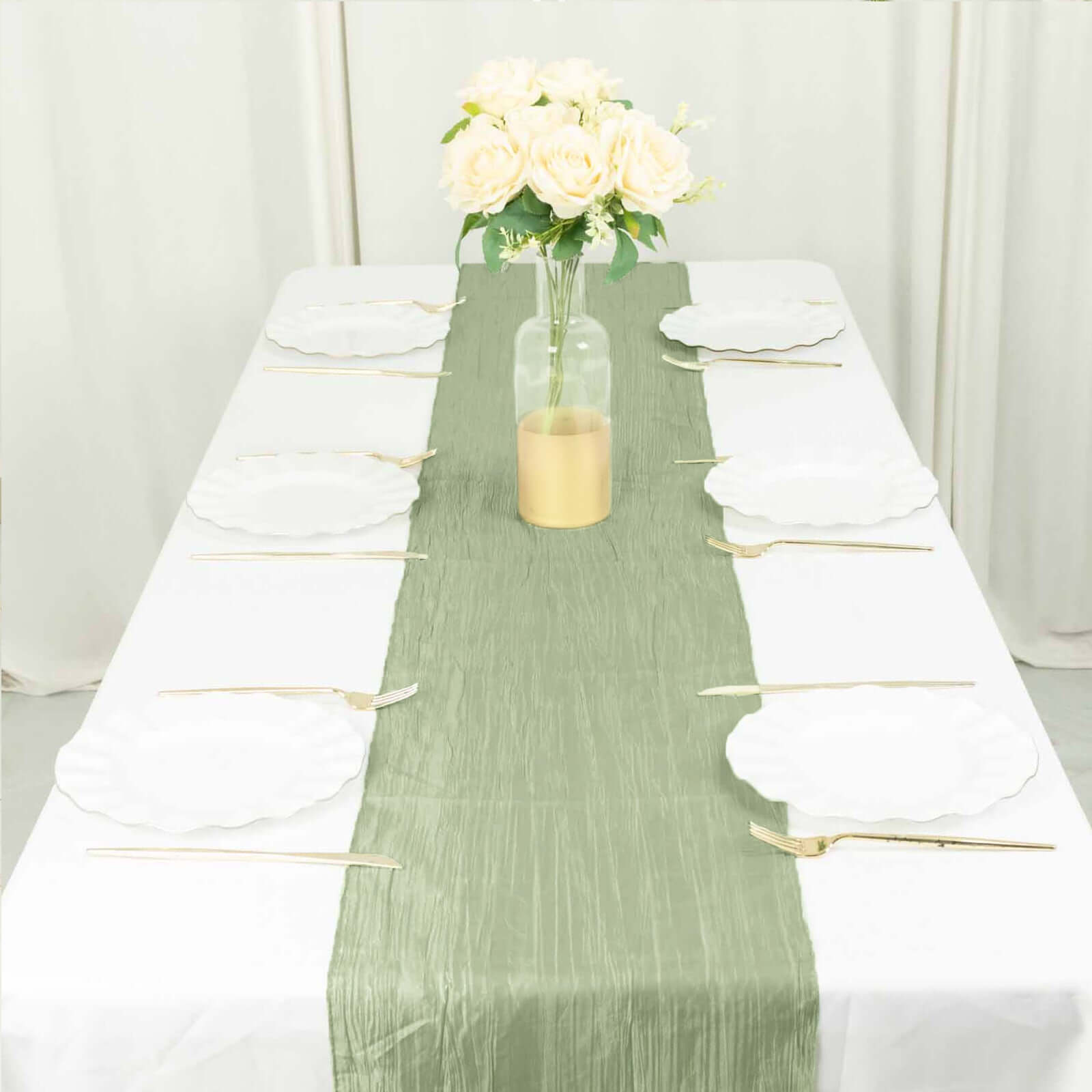 Taffeta 12x108 Table Runner Sage Green - Accordion Crinkle Design