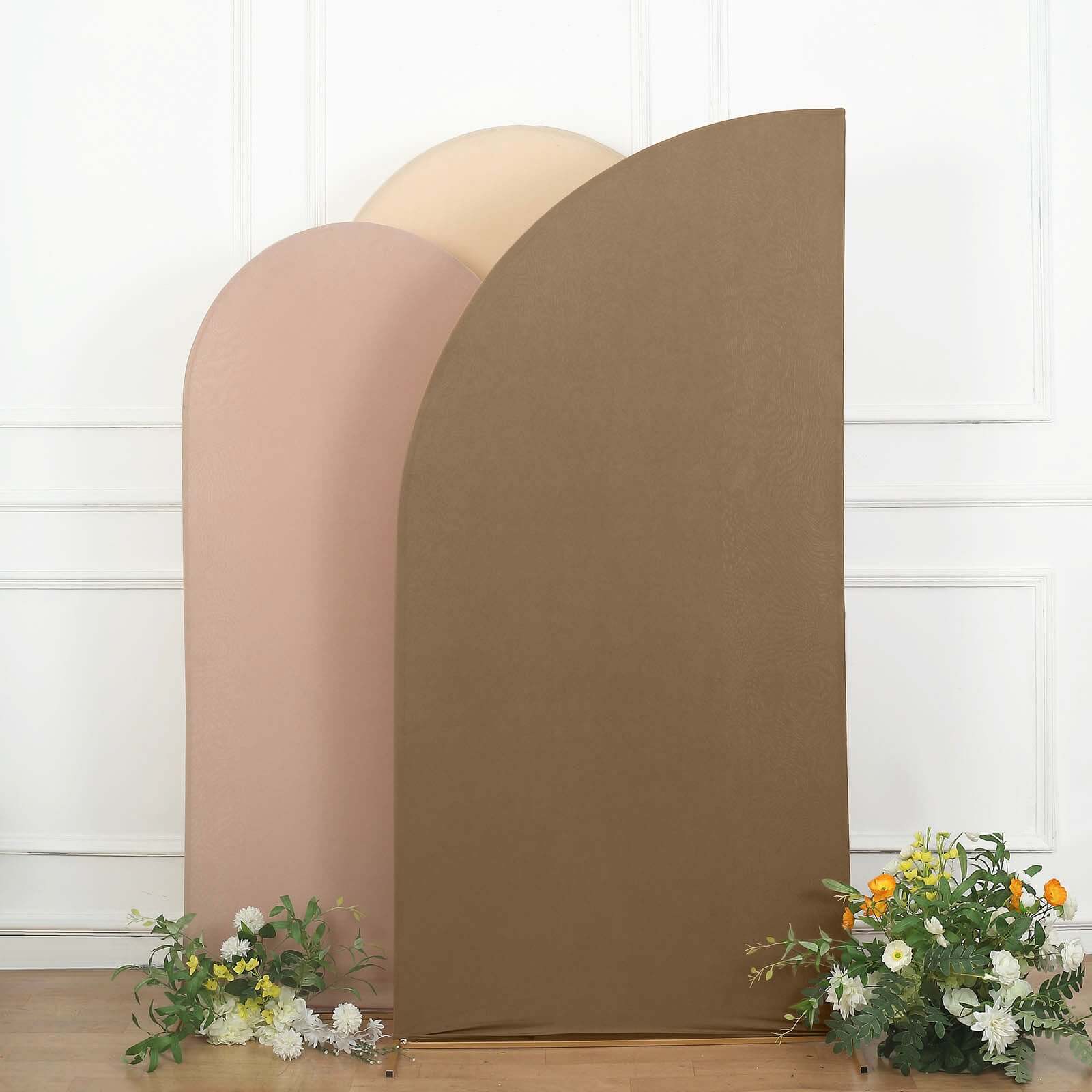 7ft Matte Taupe Spandex Half Moon Chiara Backdrop Stand Cover, Custom Fitted Wedding Arch Cover