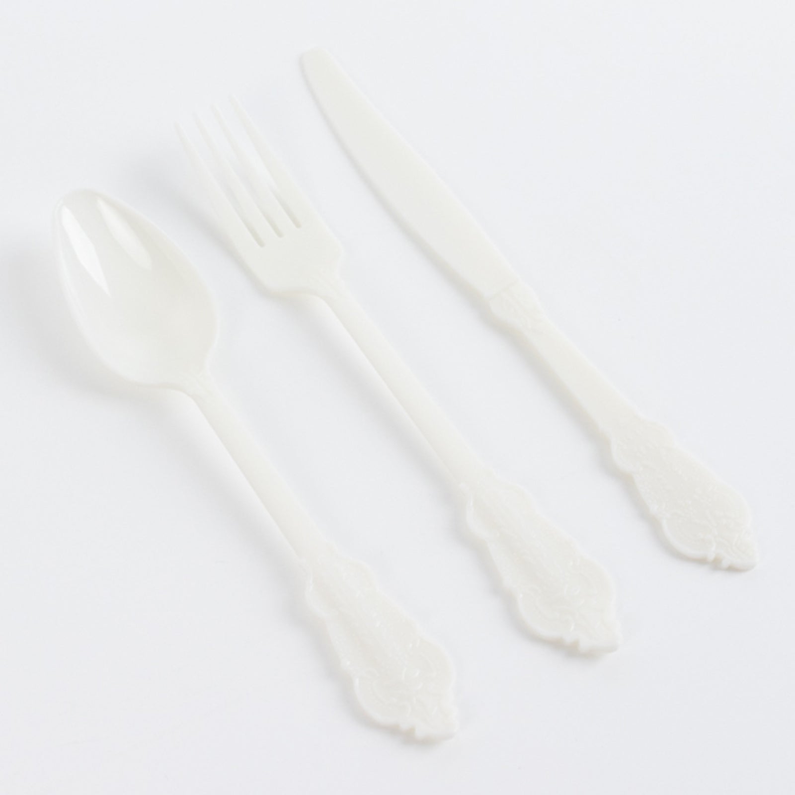 72 Pcs Plastic Silverware Set in Baroque Style Ivory - Heavy Duty Disposable Knife, Fork, and Spoon Set