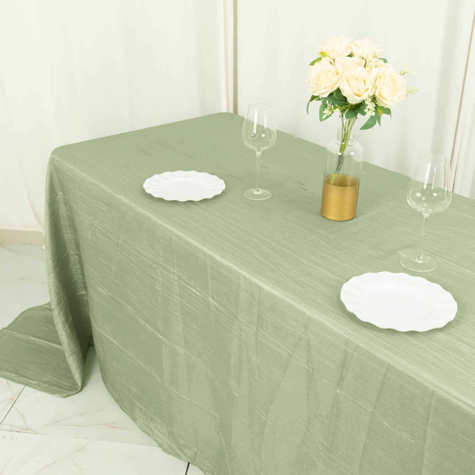 Taffeta 90x132 Rectangle Tablecloth Sage Green - Seamless Accordion Crinkle Table Cover