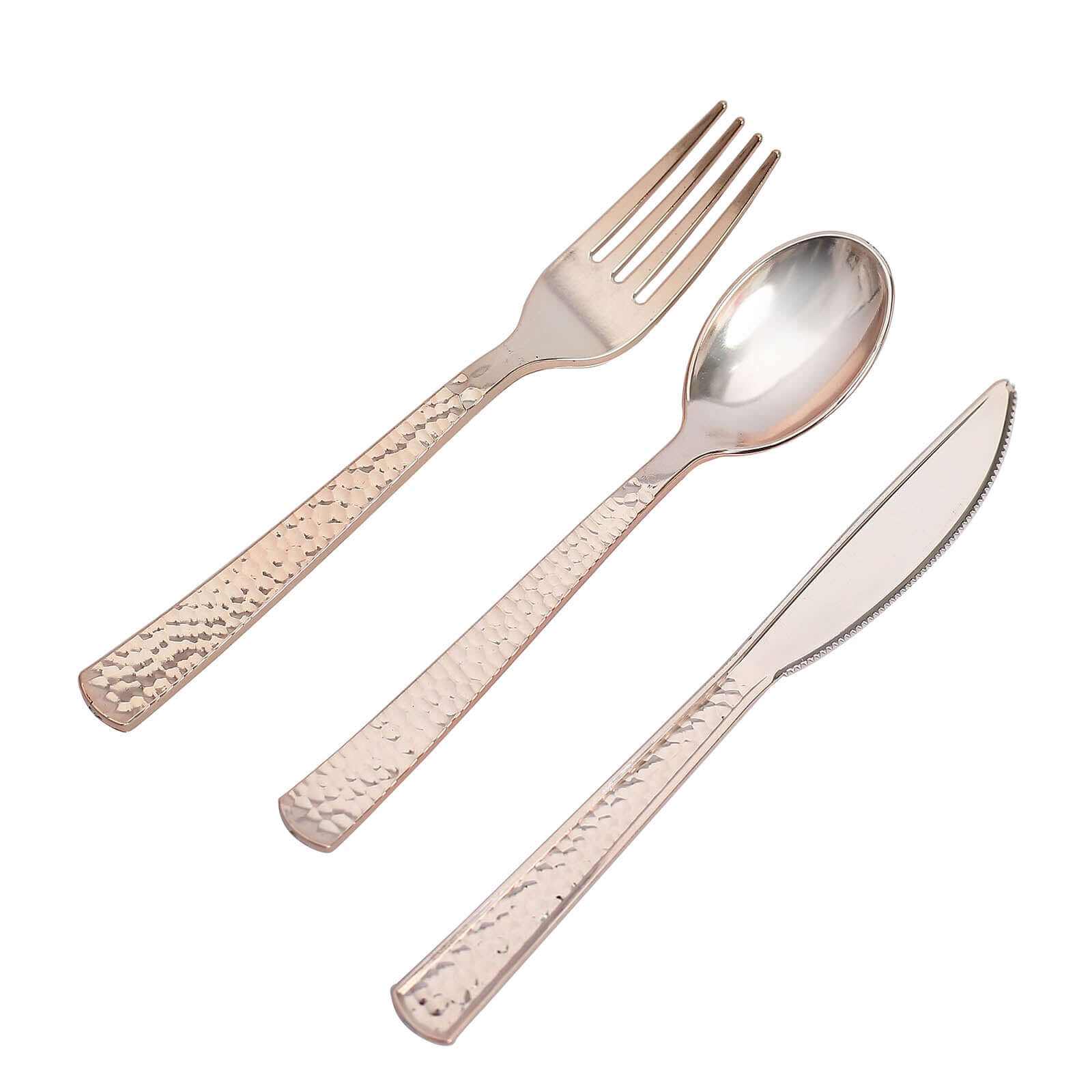 24-Pack Plastic Silverware Set with Hammered Design Rose Gold - Heavy Duty Disposable Utensils 7