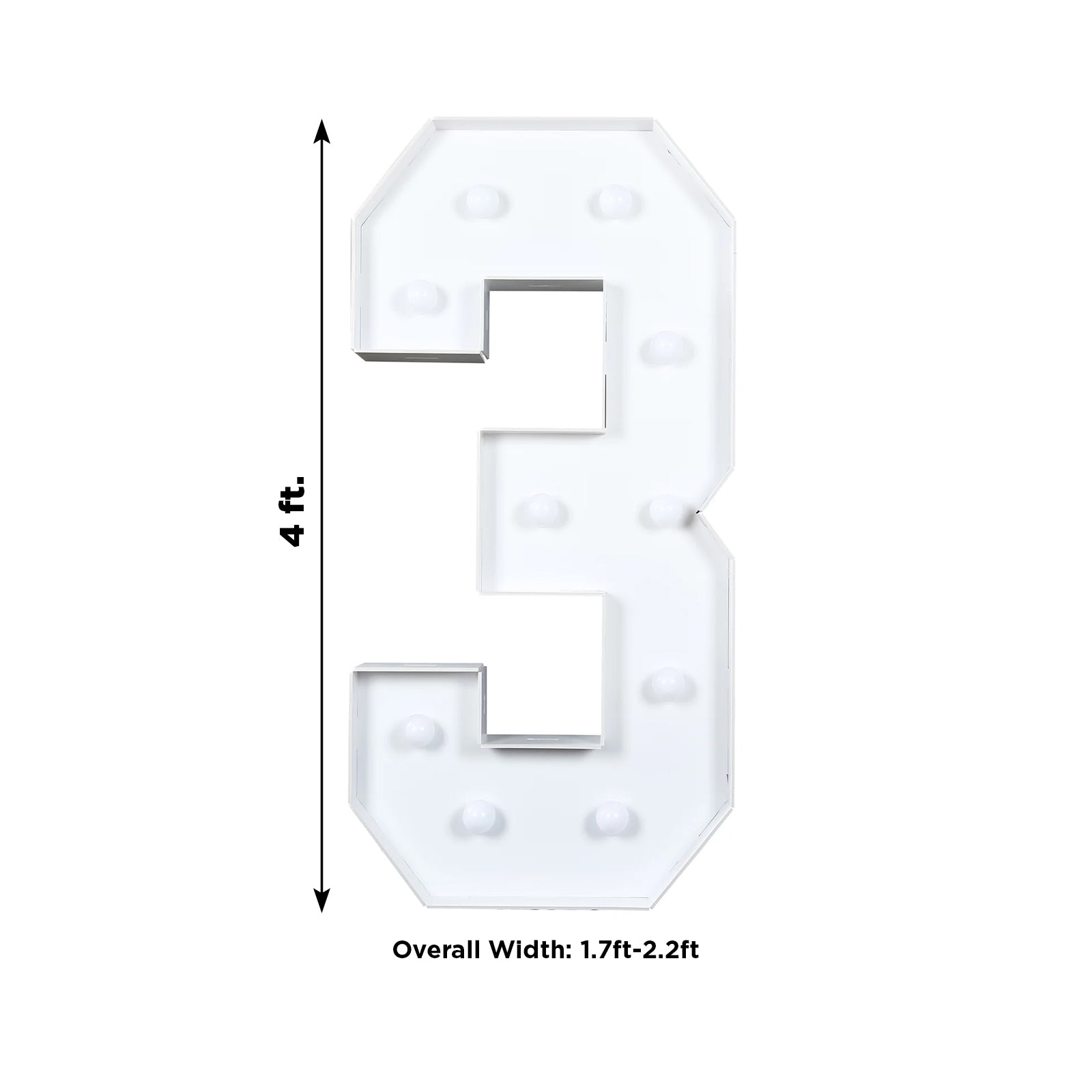 Giant LED Marquee Light Up Number 3, White 4ft Pre-Cut Foam Board with 10 Warm White Battery Operated LEDs, Glue Gun and Sticks
