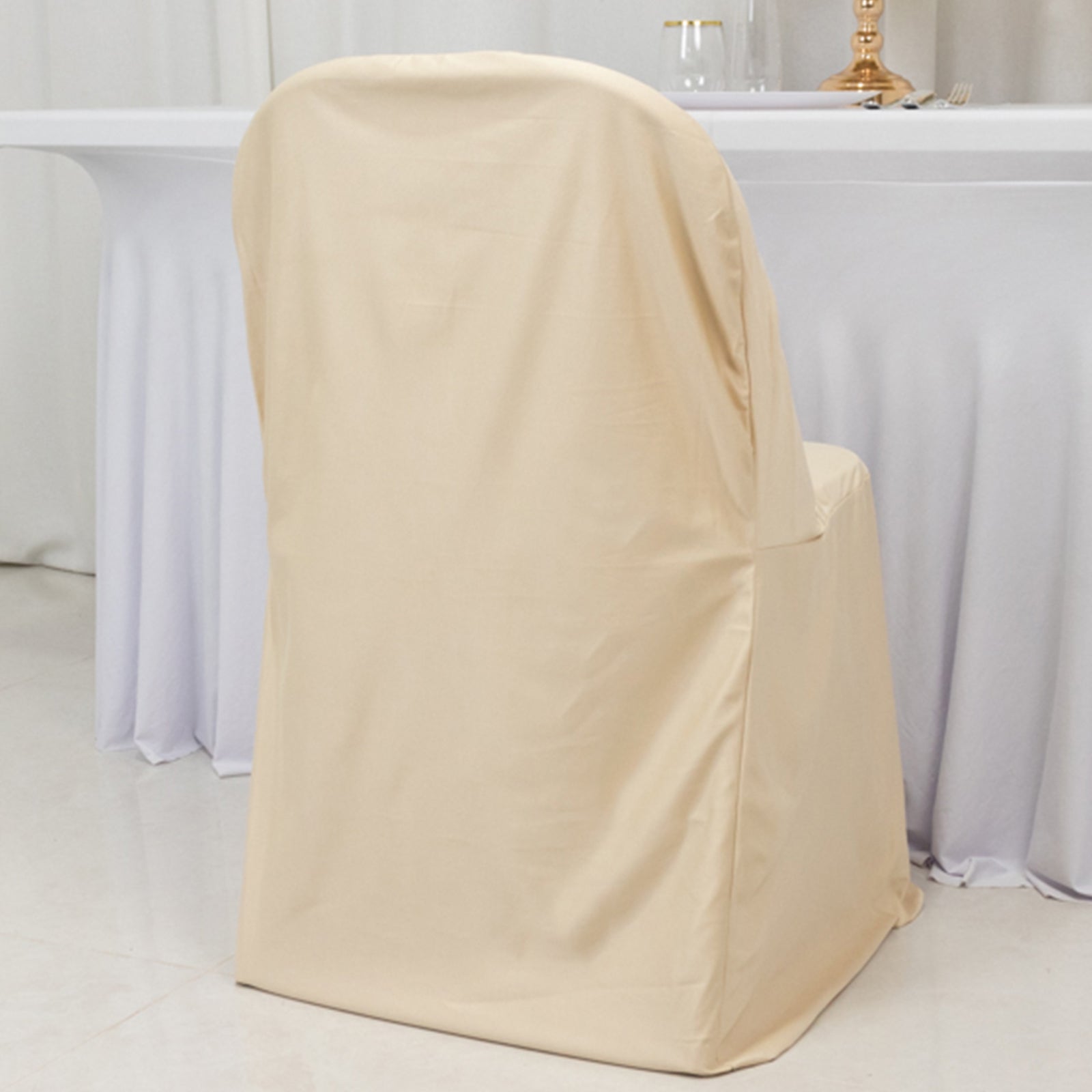 Premium Scuba Stretch Folding Chair Cover Beige - Wrinkle Free & Durable Slipcover