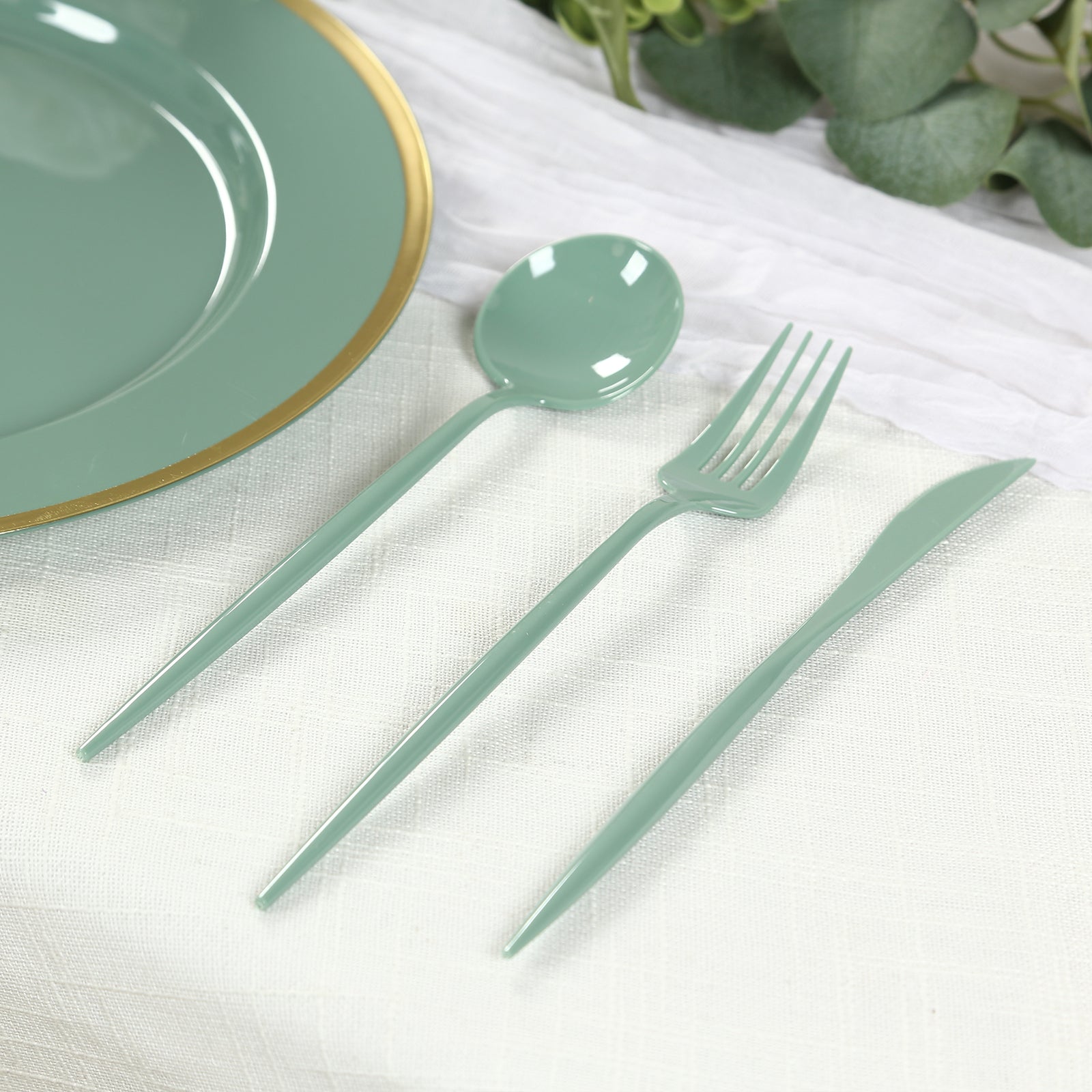 60 Pack Plastic Silverware Set, Dusty Sage Green Heavy Duty Disposable Sleek Utensil Cutlery