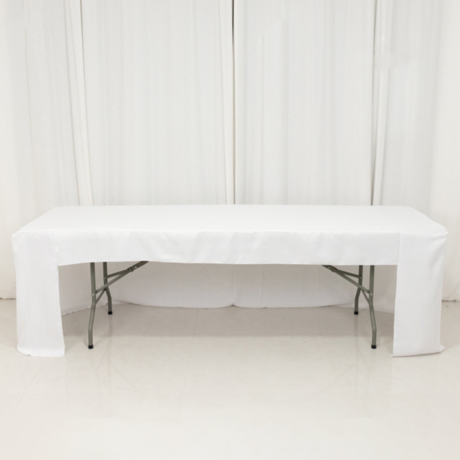 Fitted Polyester 96x30 Rectangle Tablecloth White with Open Back Design - Easy to Maintain and Wrinkle-Resistant Table Cover for Trade Shows & Displays