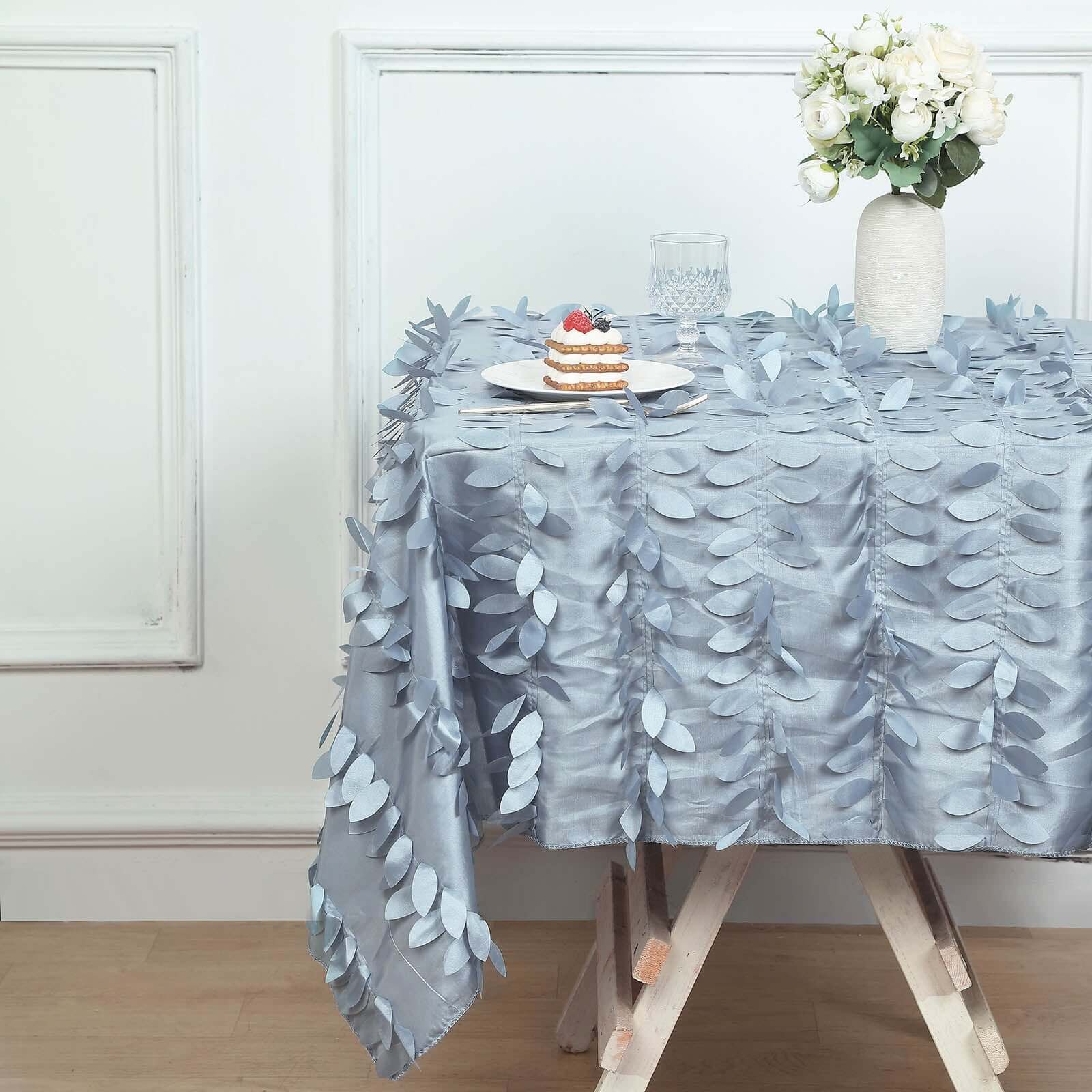 Taffeta 54x54 Table Overlay Square Tablecloth Dusty Blue 3D Leaf Petal Table Cover