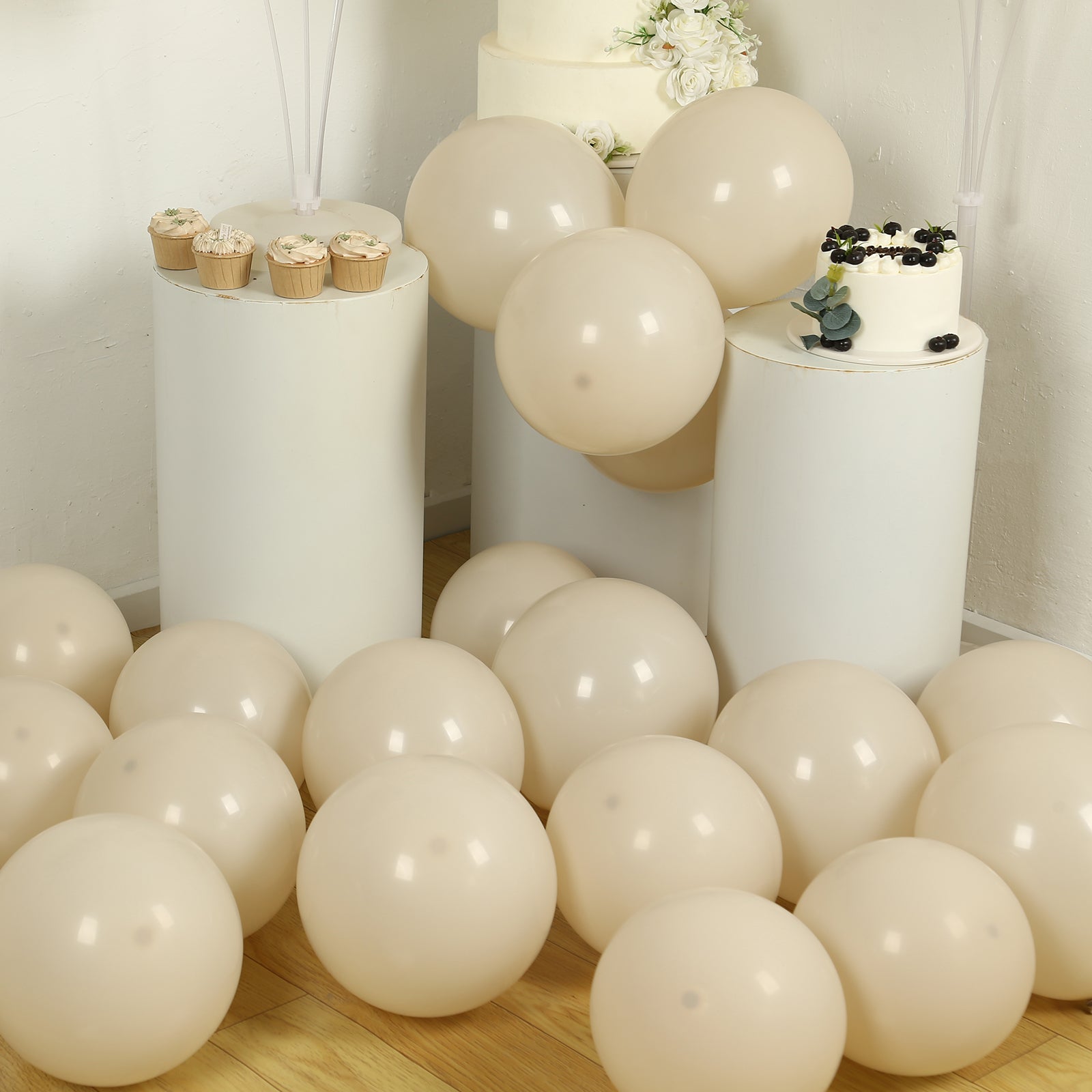 50 Pack Matte Pastel Beige Biodegradable Balloons 12, Round Eco-friendly Thick Latex Party Balloons