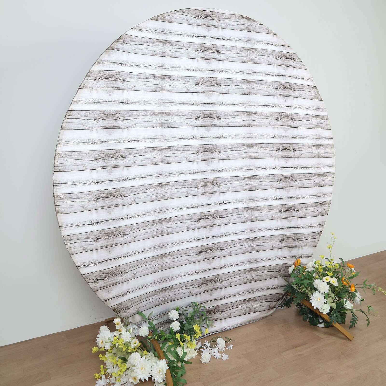 7.5ft White Rustic Wood Plank Pattern Spandex Fit Backdrop Stand Cover