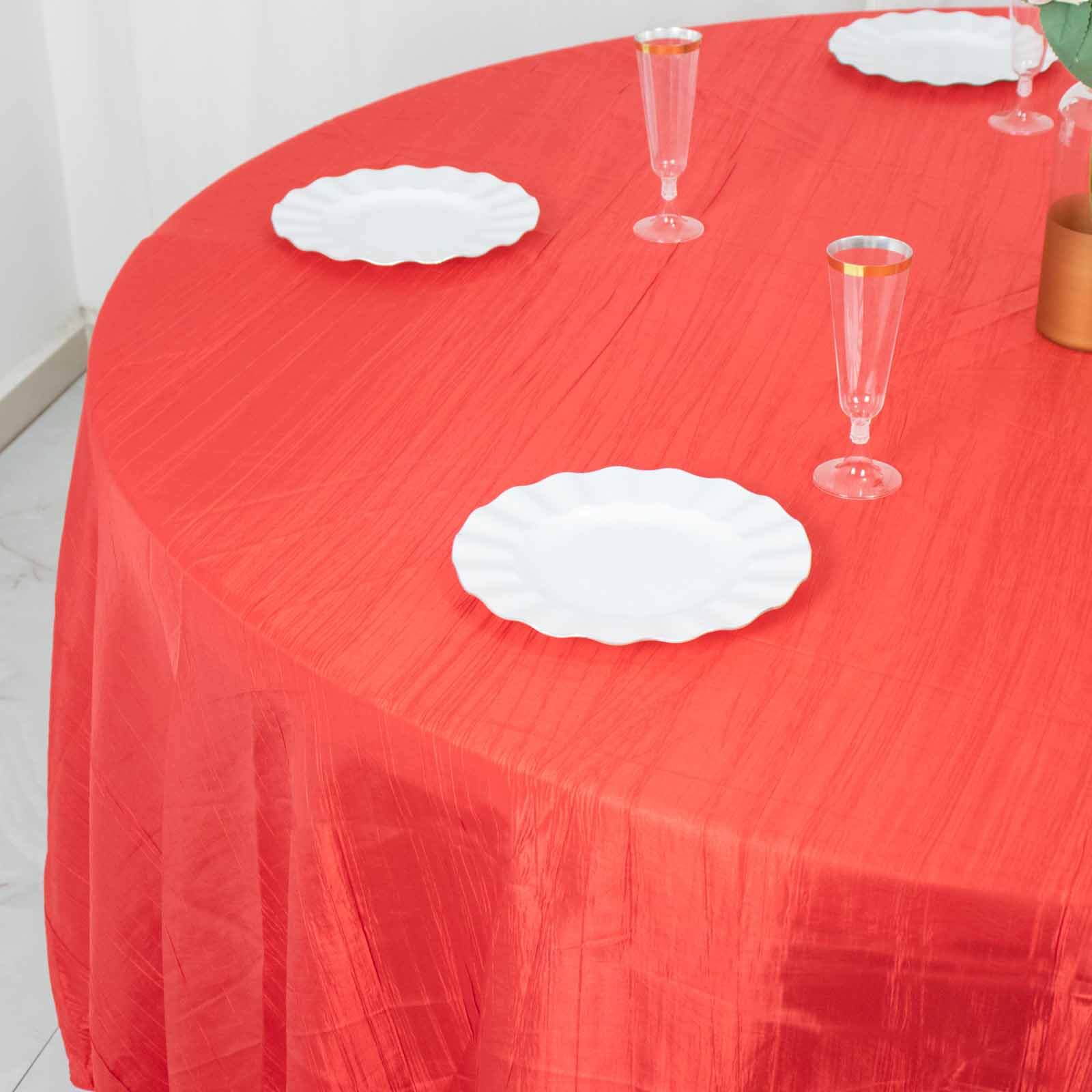 Taffeta 120 Round Tablecloth Red - Seamless Accordion Crinkle Table Cover