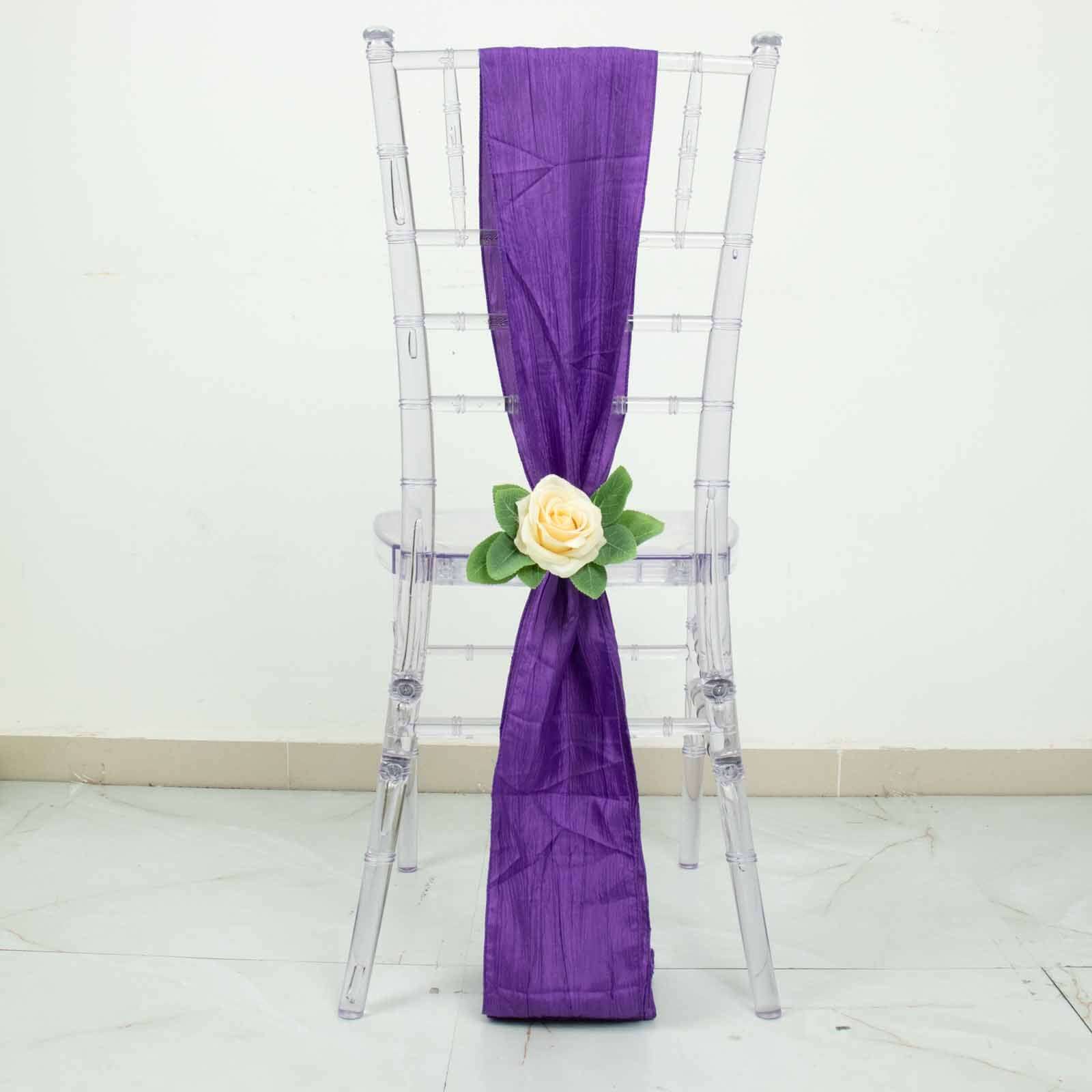 5 Pack Taffeta 6x106 Chair Sashes Purple Accordion Crinkle Texture - Stylish Decor for Weddings & Gatherings