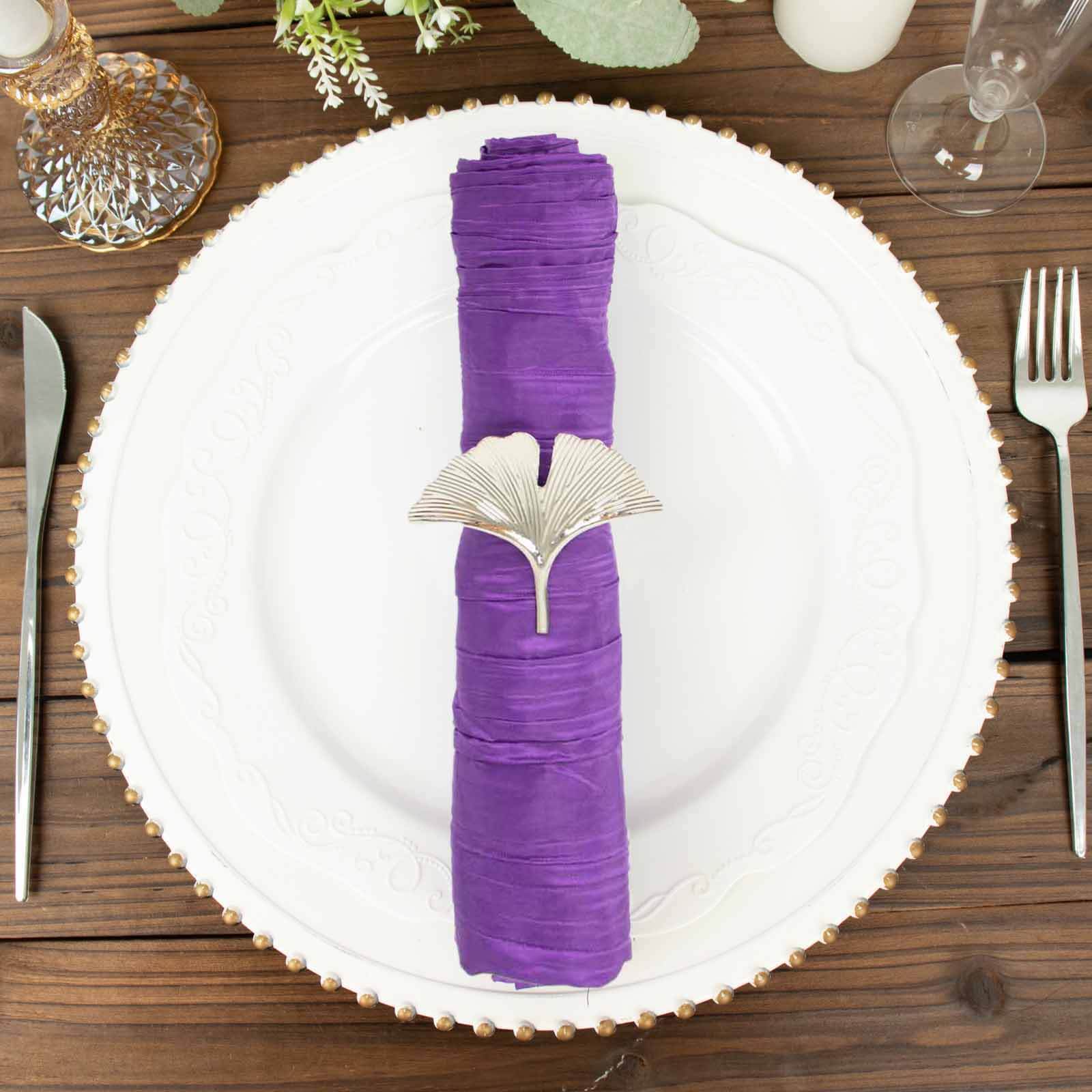 5 Pack Taffeta 20x20 Napkins Purple - Accordion Crinkle Dinner Napkins
