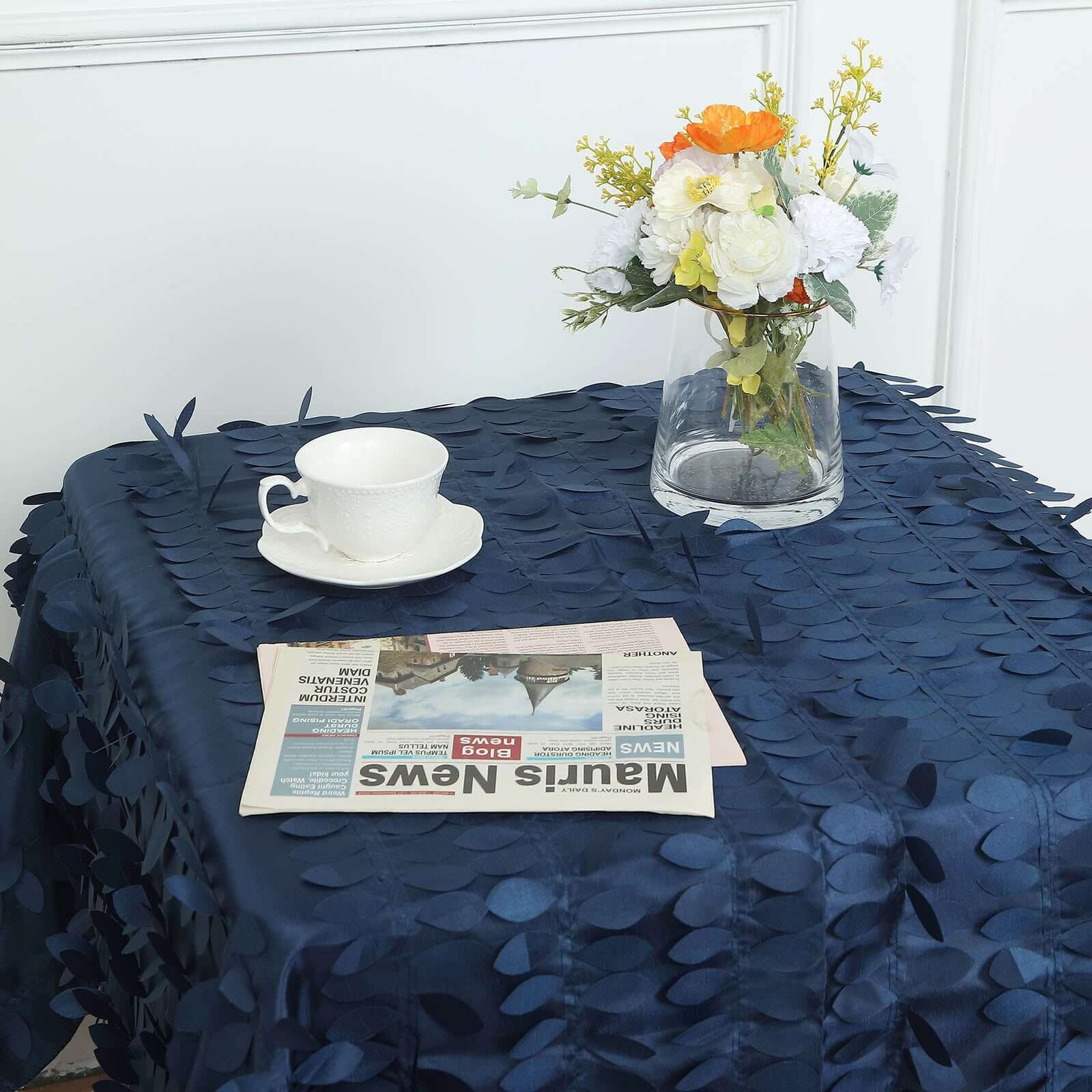 Taffeta 54x54 Square Tablecloth Navy Blue 3D Leaf Petal Table Cover