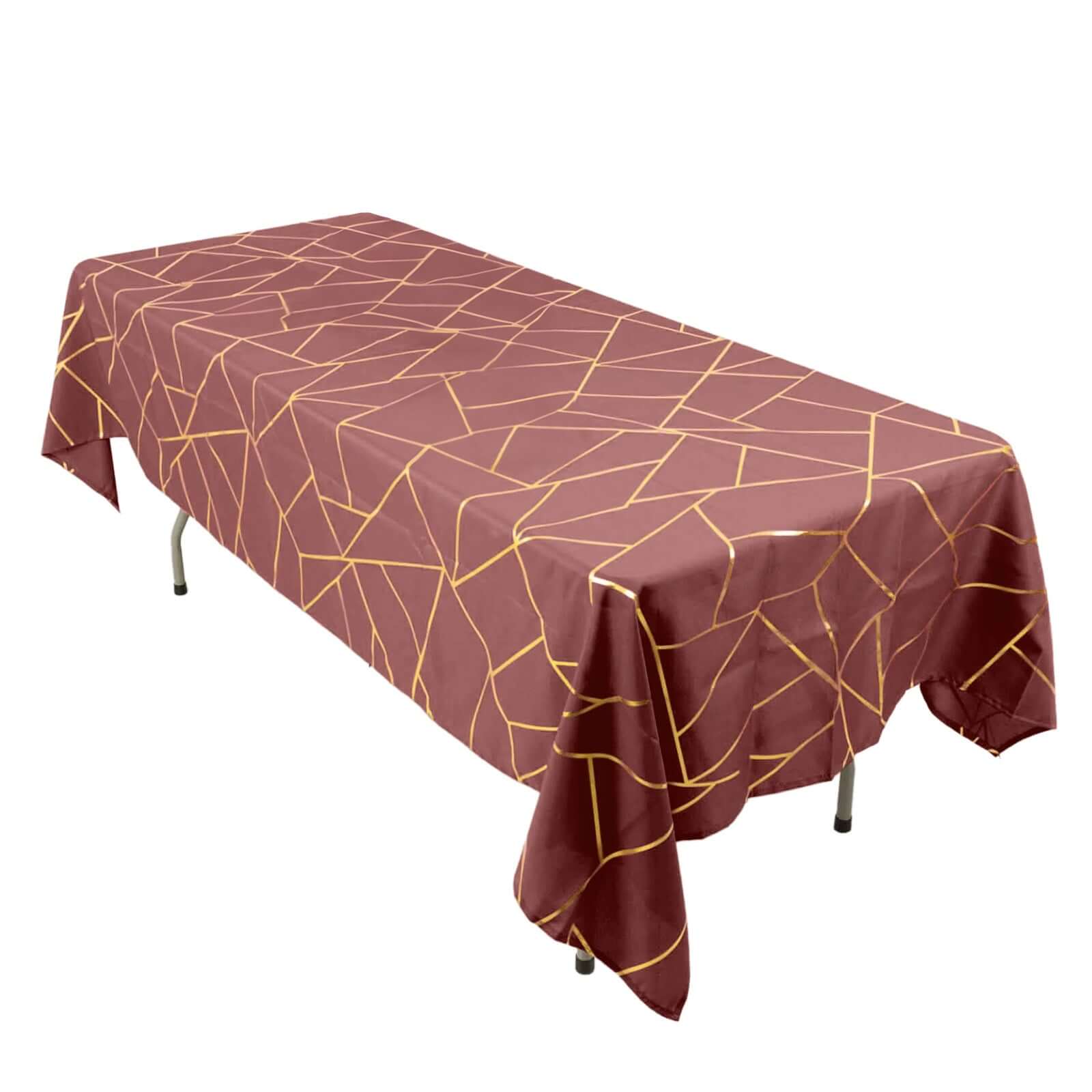Polyester 60x102 Rectangle Tablecloth Cinnamon Rose with Gold Foil Geometric Pattern - Wrinkle-Resistant & Durable Table Cover