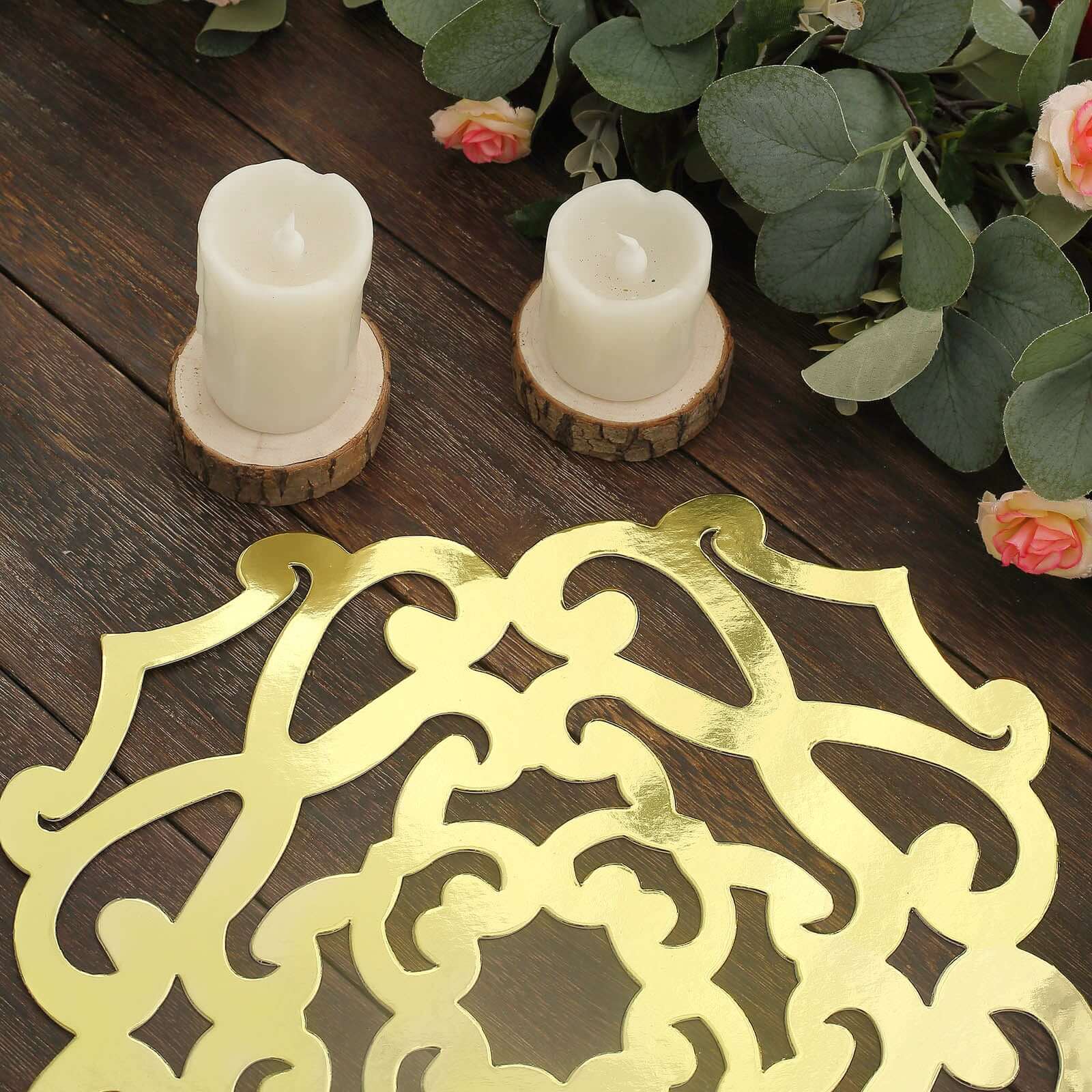 6-Pack Disposable Table Placemats in Metallic Gold Laser Cut Flower Design - 700GSM Cardboard Placemats for Glamorous Table Settings 13