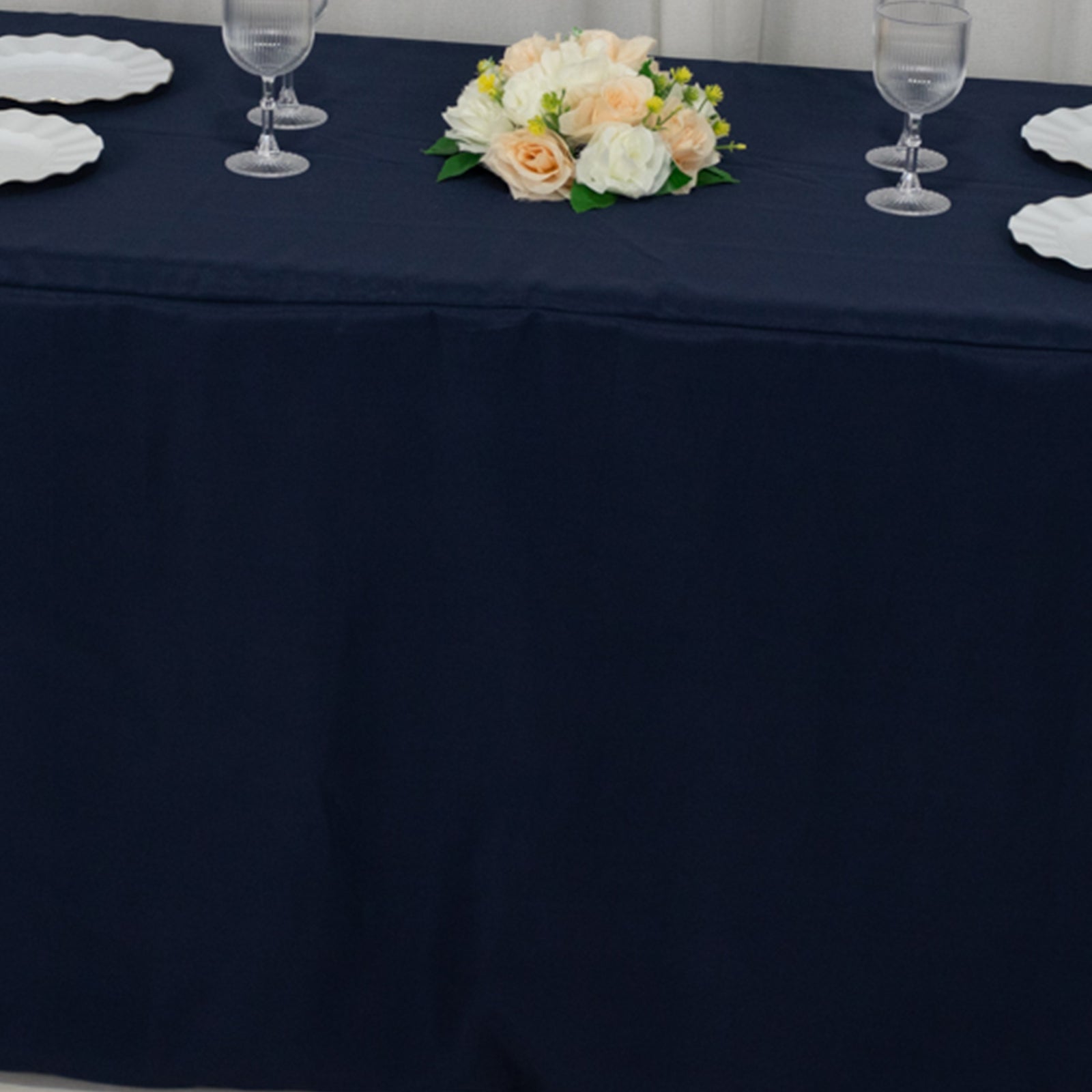 Fitted Polyester 72x30 Rectangle Tablecloth Navy Blue with Open Back Design - Easy to Maintain and Wrinkle-Resistant Table Cover