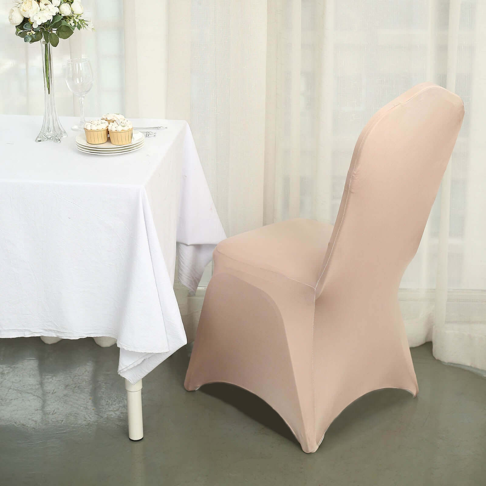 Spandex Chair Cover for Banquet Chairs Nude - Stretch 160GSM Fabric with Slip-On Slipcover