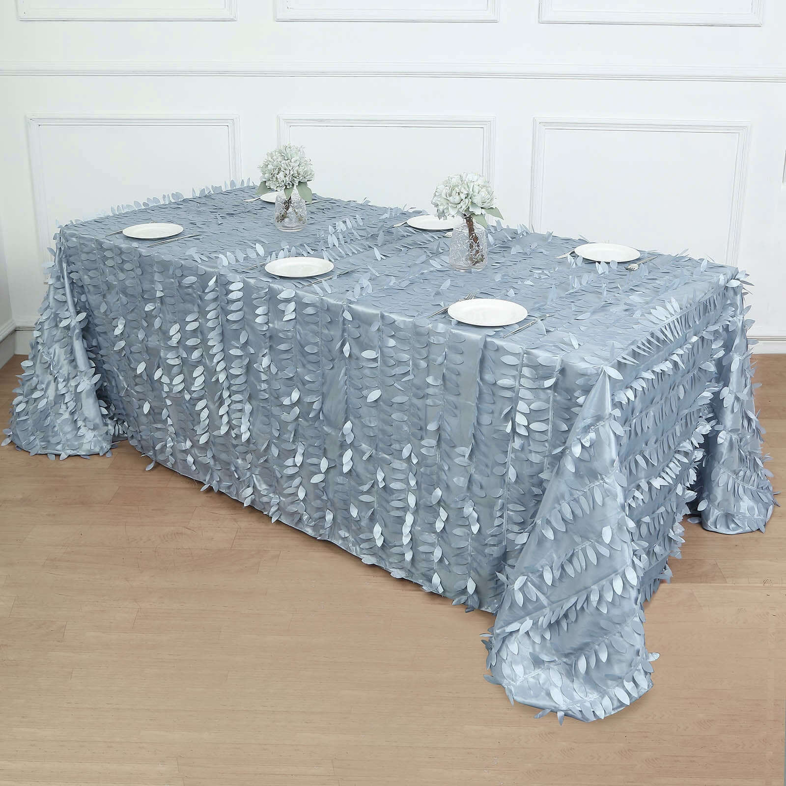 Taffeta 90x156 Rectangle Tablecloth Dusty Blue | 3D Leaf Petal Design Seamless Table Cover