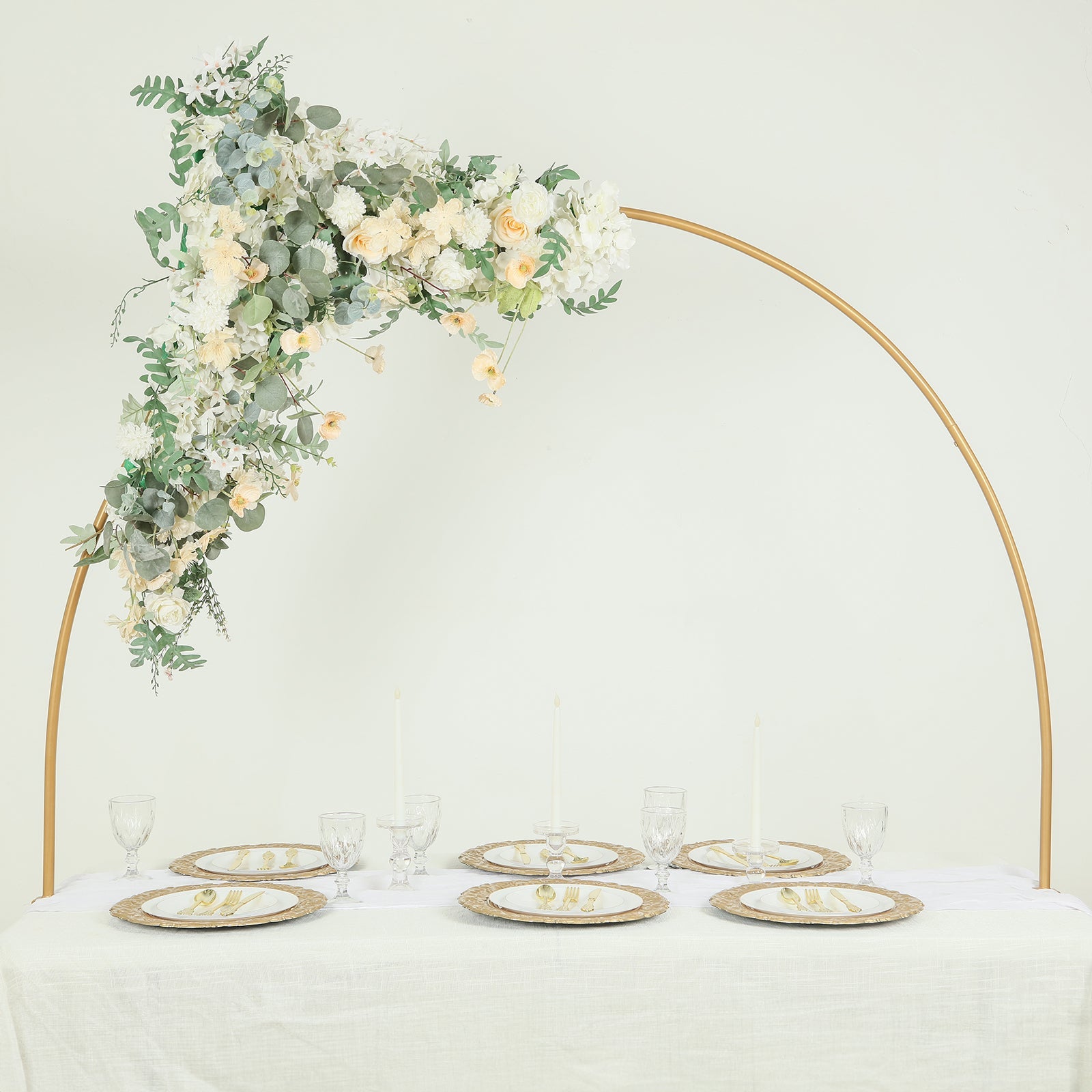 4ftx6ft Gold Metal Over-The-Table Rod Stand with Clamps, Round Top Balloon Arch Flower Stand for Wedding and Party Decorations