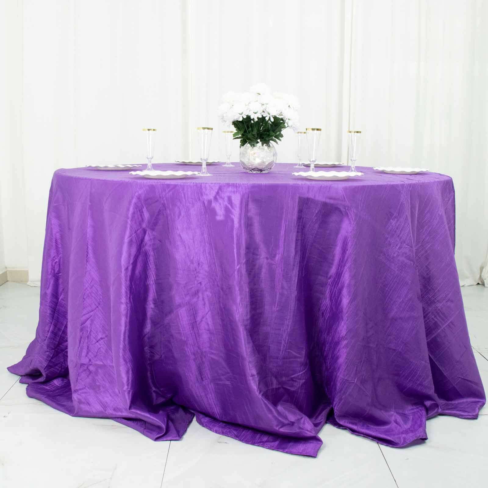 Taffeta 132 Round Tablecloth Purple - Seamless Accordion Crinkle Table Cover