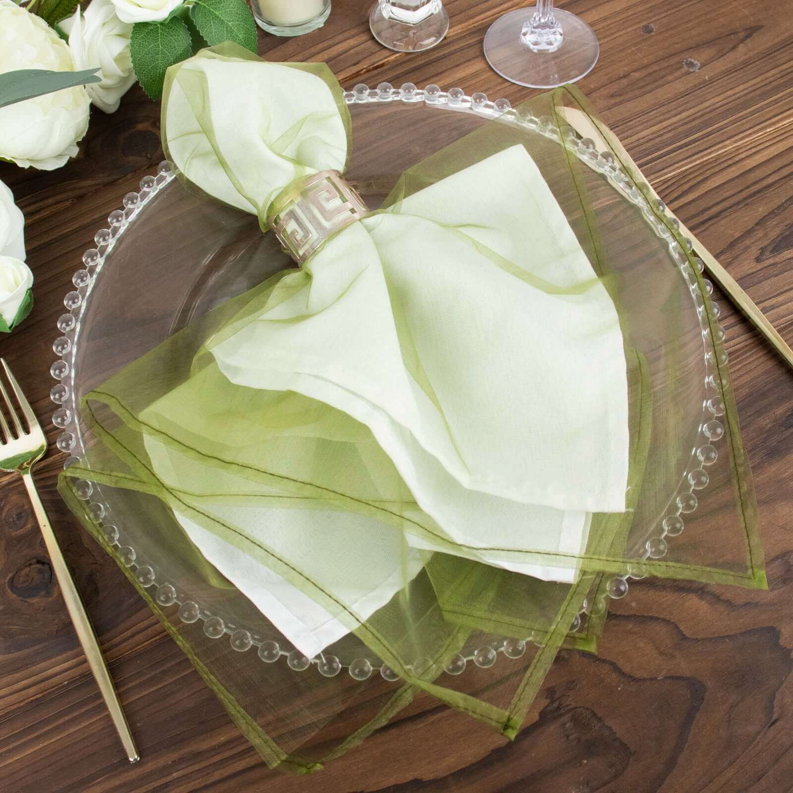 10 Pack Organza 23x23 Napkins Olive Green - Sheer Cloth Napkins