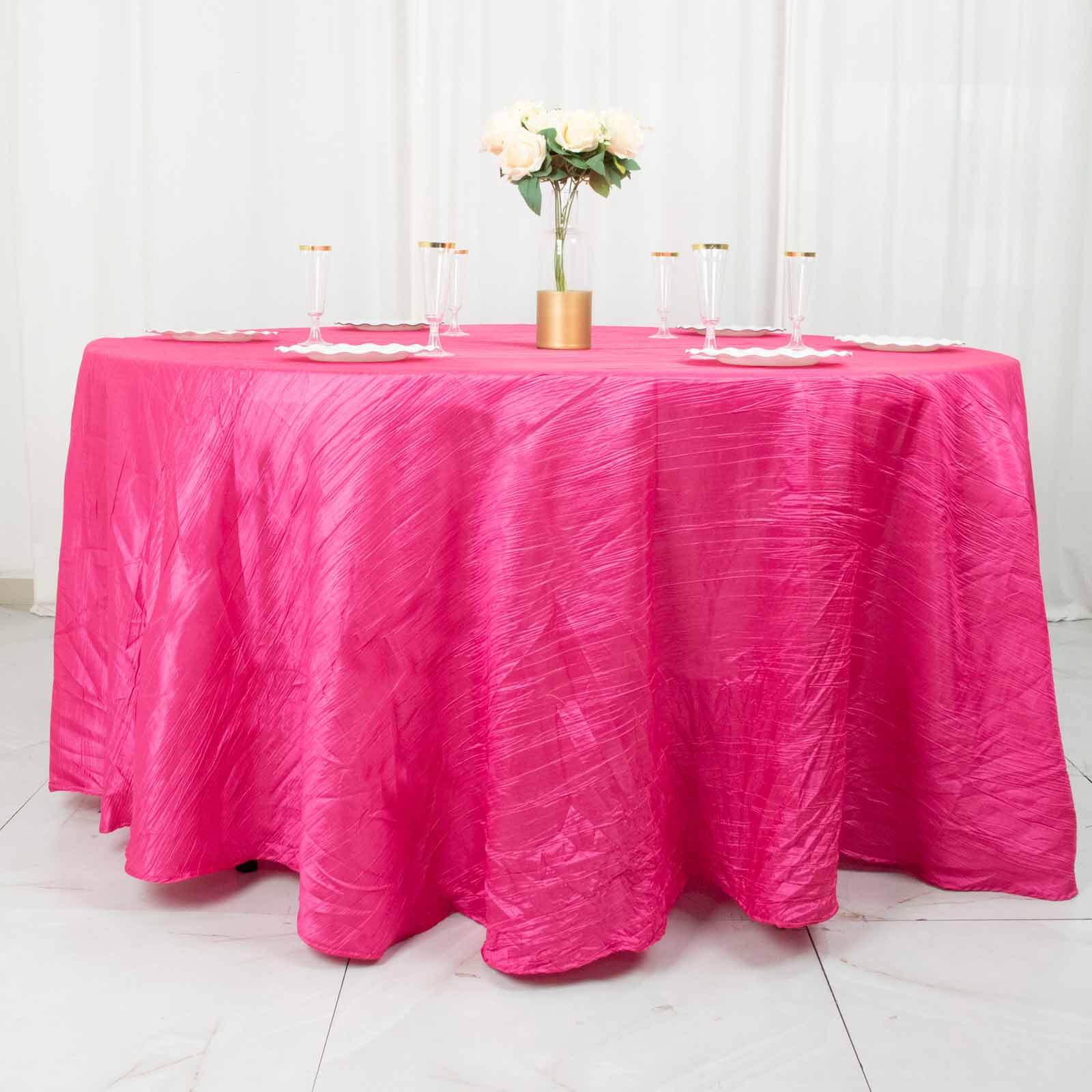 Taffeta 120 Round Tablecloth Fuchsia - Seamless Accordion Crinkle Table Cover