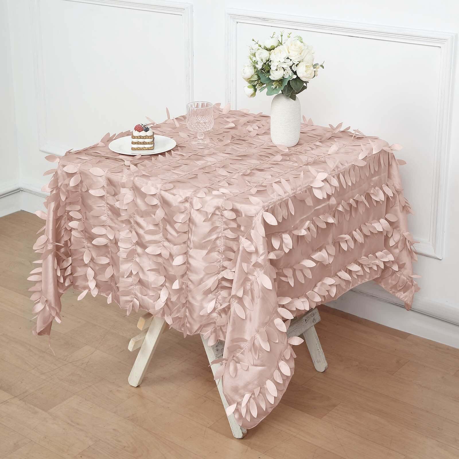 Taffeta 54x54 Square Tablecloth Dusty Rose 3D Leaf Petal Table Cover