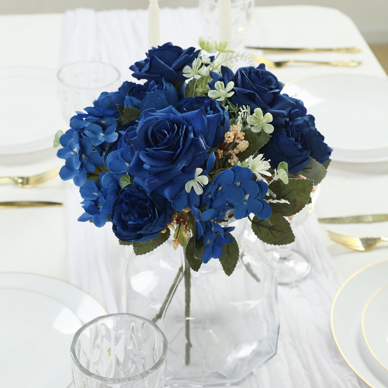 2 Pack Artificial Rose & Peony Floral Arrangements – 12 Navy Blue Silk Bouquets for Weddings & Home Décor