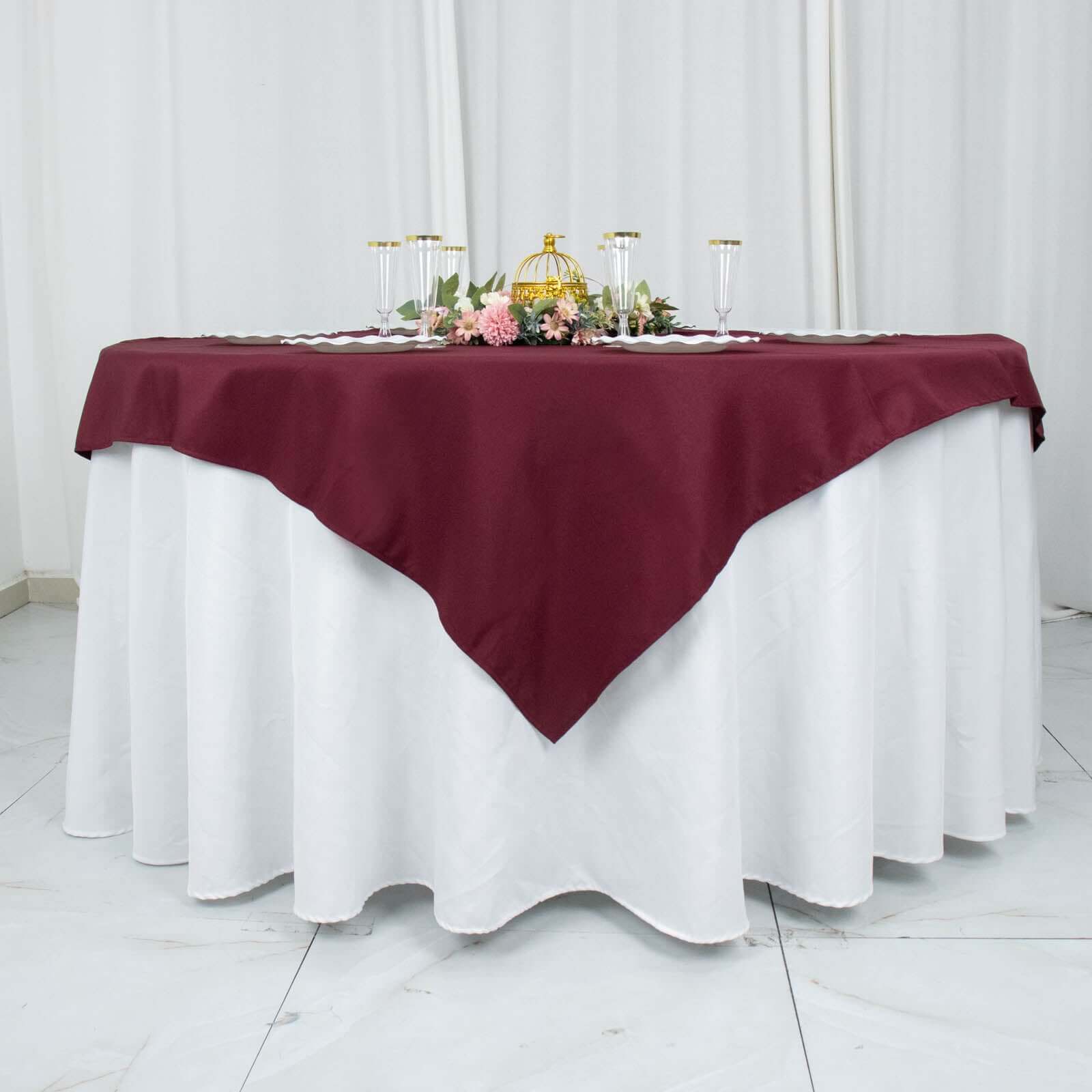 Premium Polyester 54x54 Table Overlay Square Tablecloth Burgundy - Stain and Wrinkle-Resistant 220GSM Table Topper