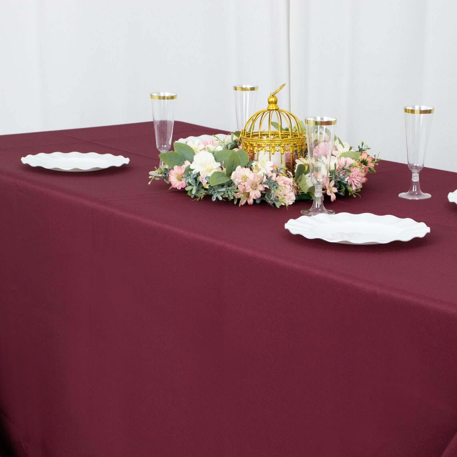 Premium Polyester 90x132 Rectangle Tablecloth Burgundy - Seamless 220GSM Stain-Resistant Table Cover