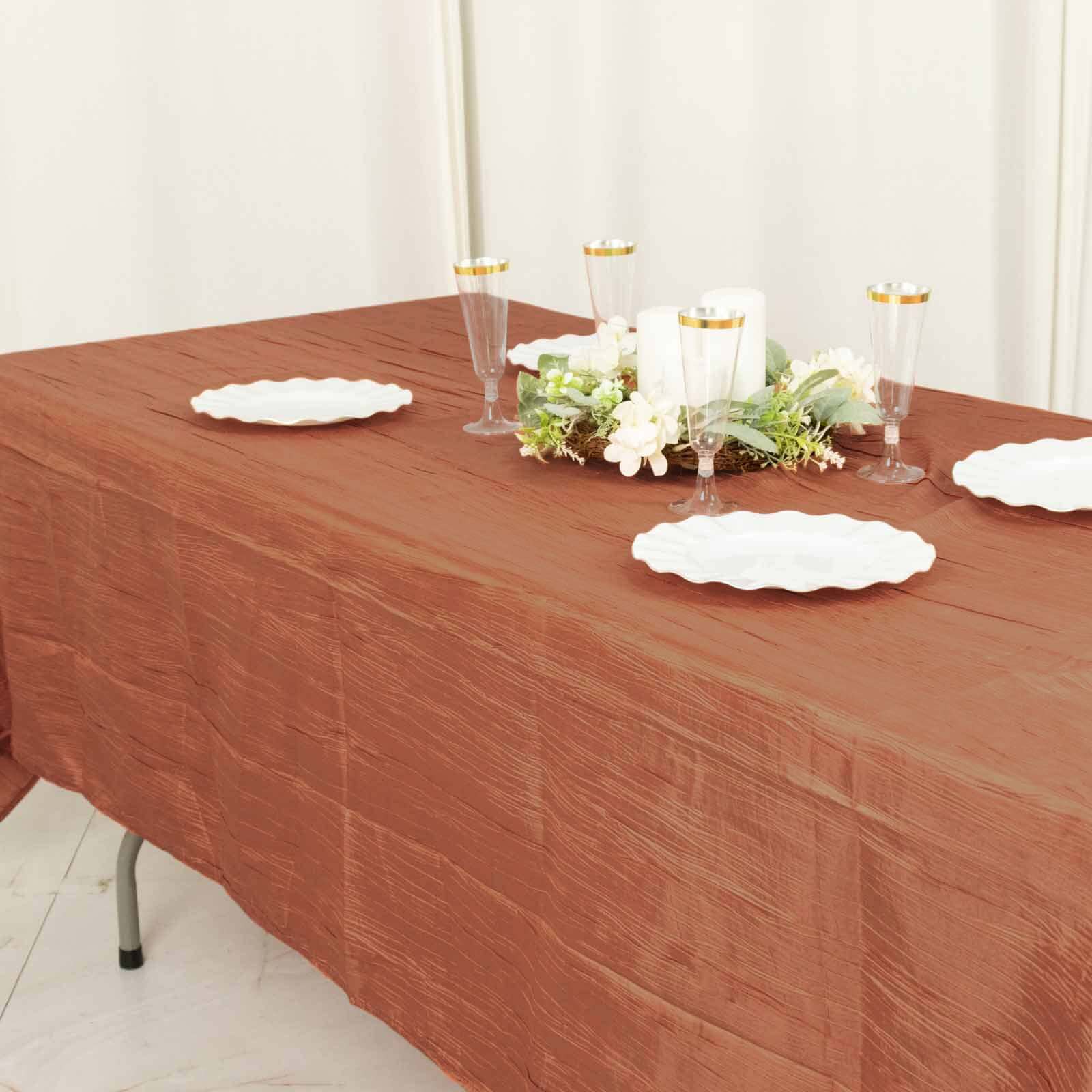 Taffeta 60x102 Rectangle Tablecloth Terracotta (Rust) - Accordion Crinkle Table Cover