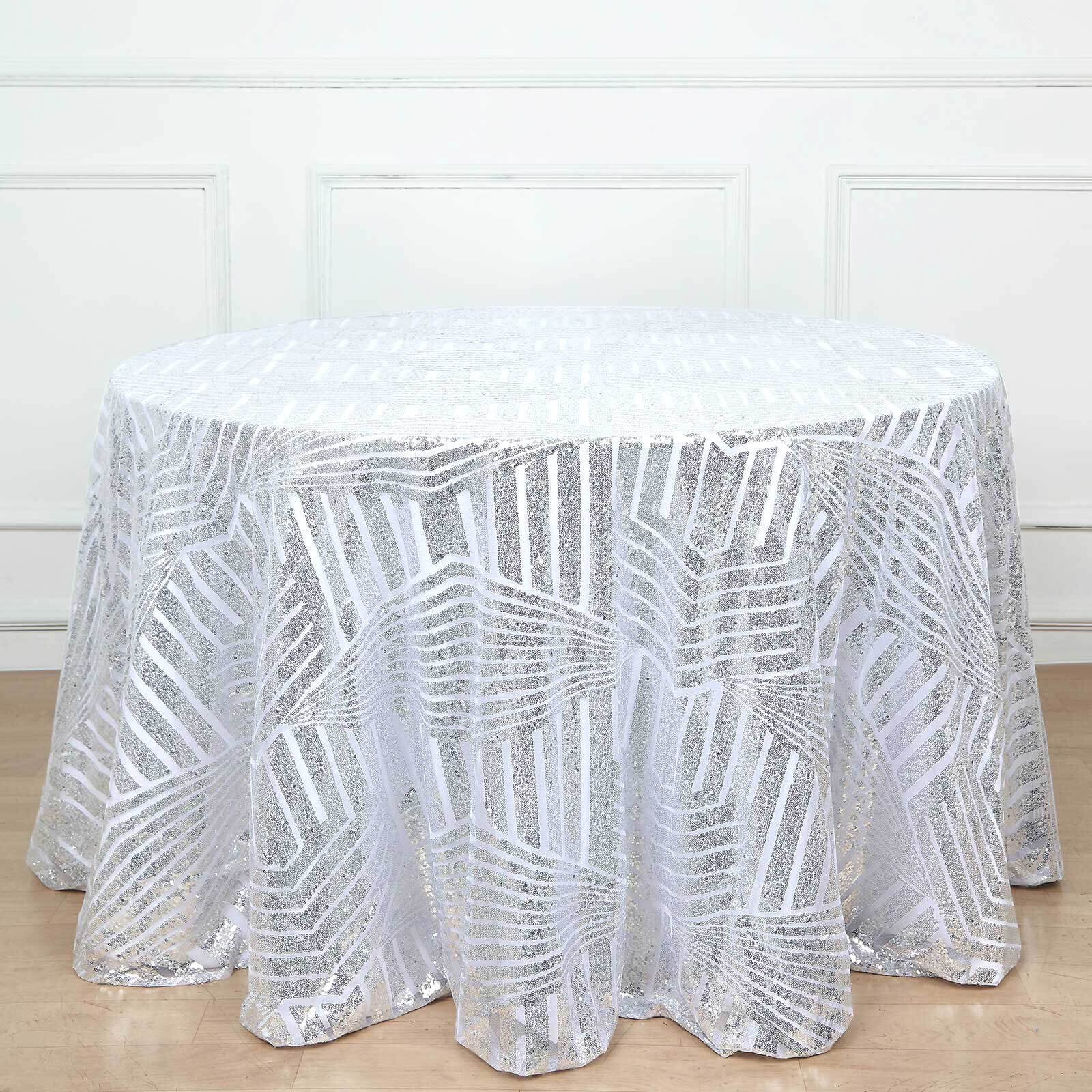 Sequin 120 Round Tablecloth Silver - Seamless Diamond Glitz Table Cover