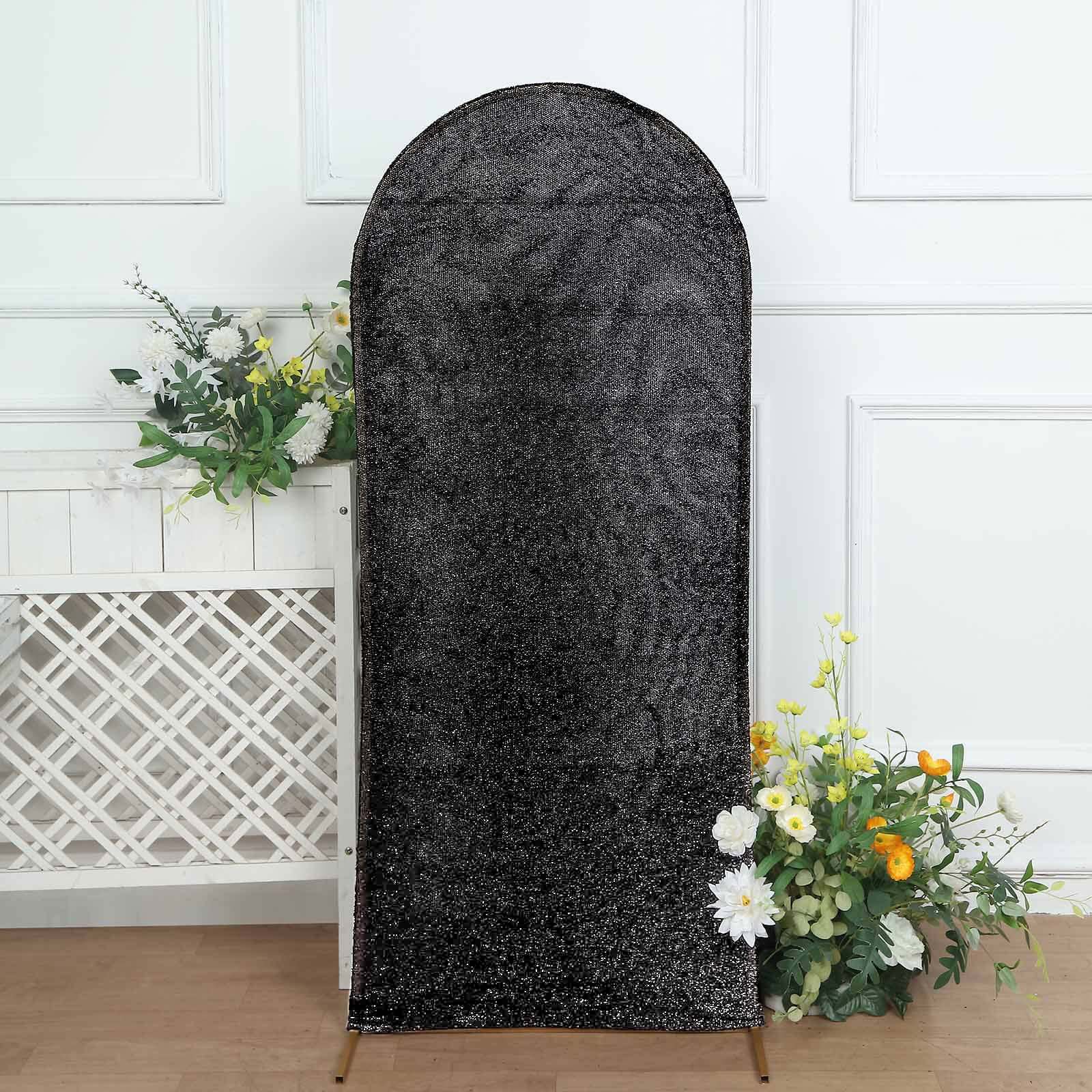 5ft Black Shimmer Tinsel Spandex Chiara Backdrop Stand Cover For Fitted Round Top Wedding Arch