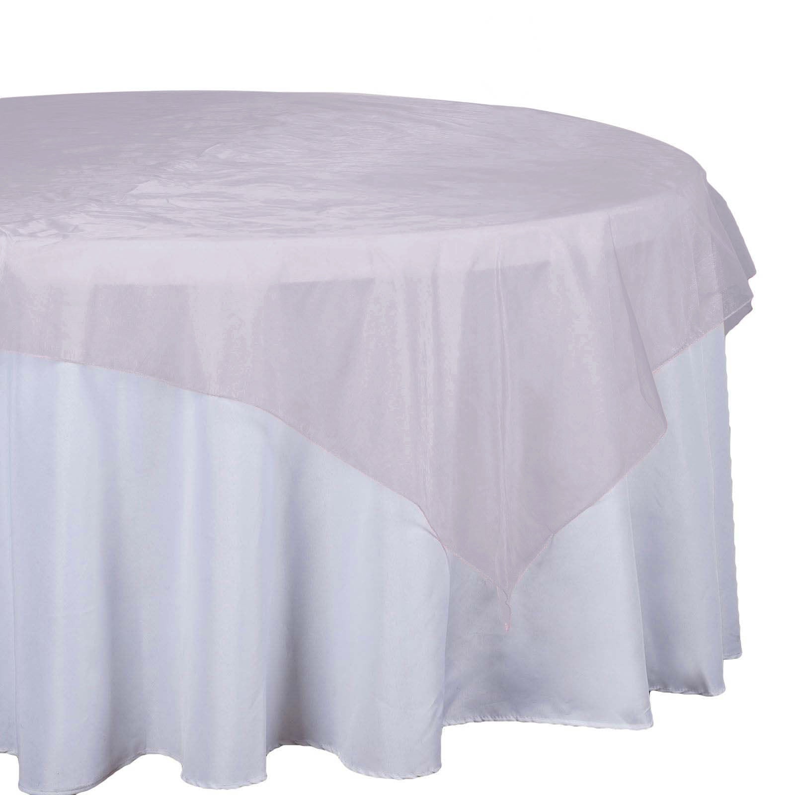 Organza 72x72 Table Overlay Square Tablecloth Pink - Sheer Design for Stylish Events